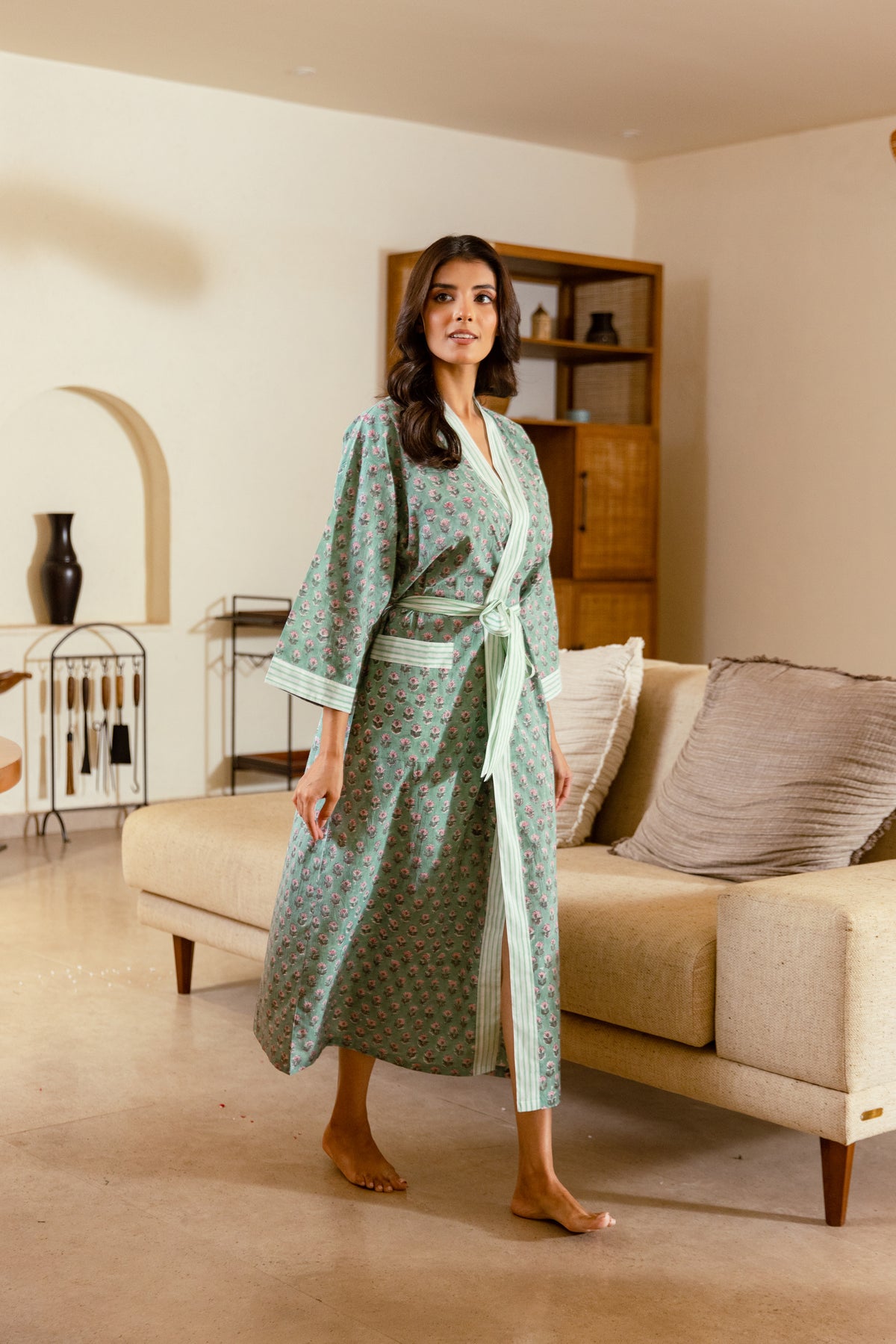 LIGHT COTTON ROBE - PISTACHIO BUD