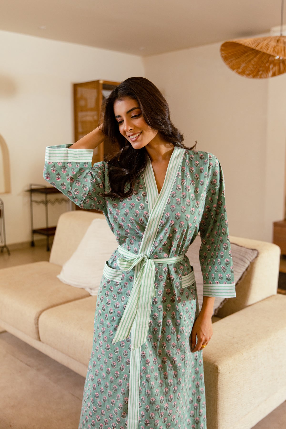 LIGHT COTTON ROBE - PISTACHIO BUD
