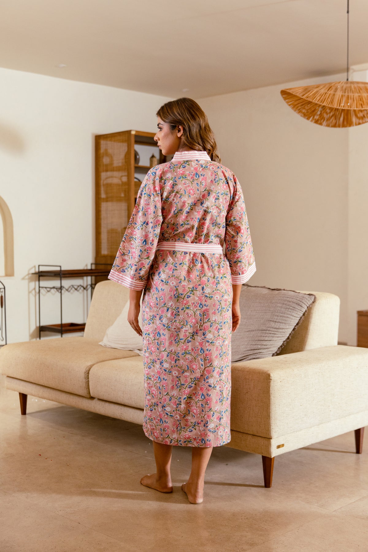 LIGHT COTTON ROBE - DUSTY PINK FLORAL