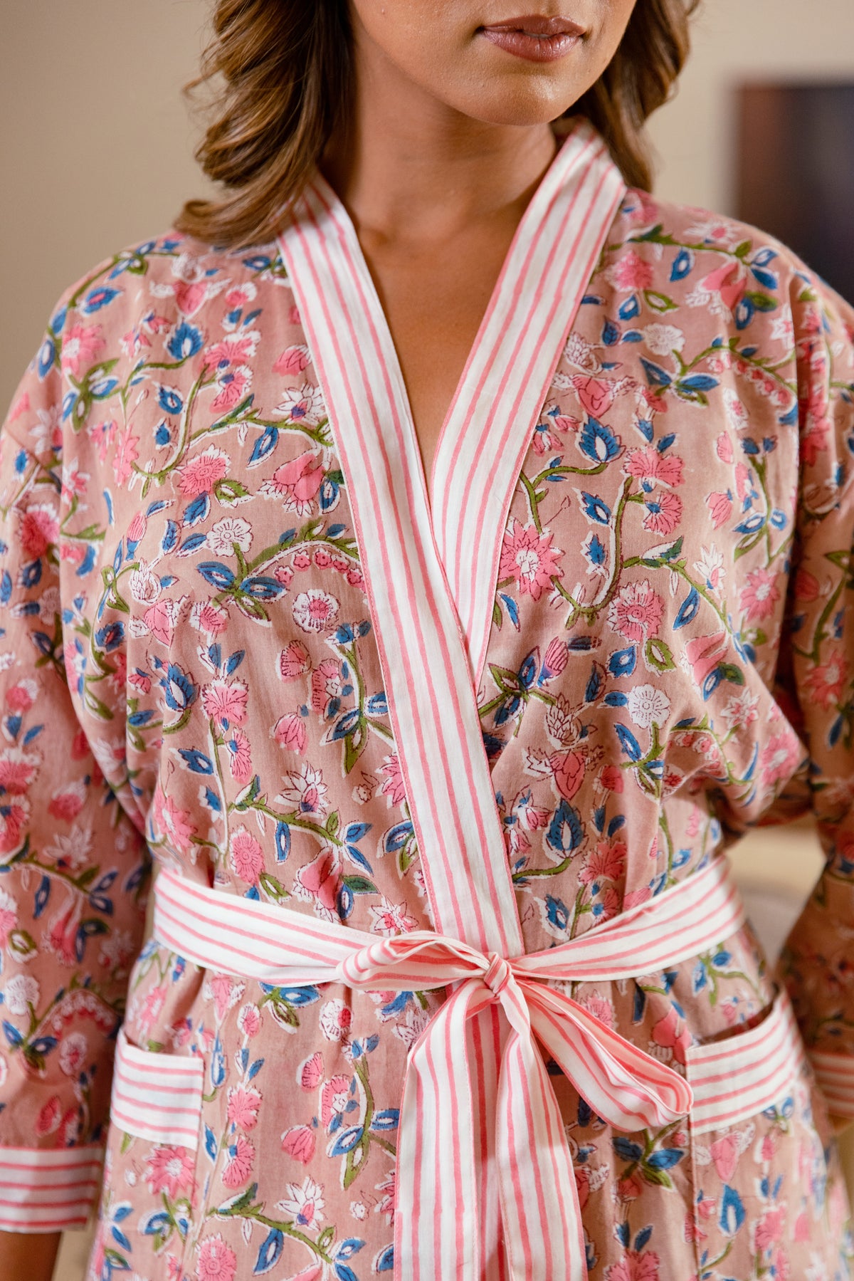 LIGHT COTTON ROBE - DUSTY PINK FLORAL