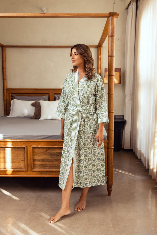 LIGHT COTTON ROBE - BOTANICAL VINE
