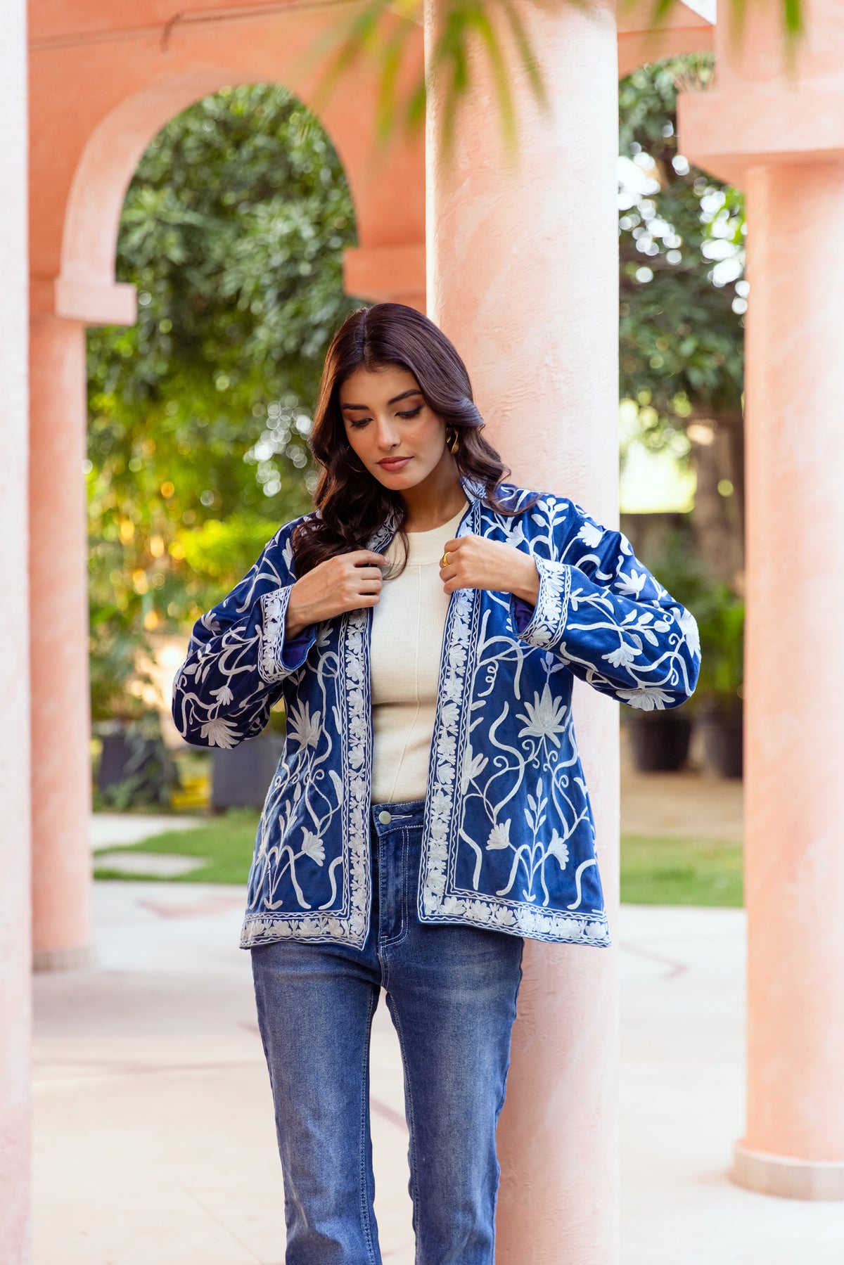 ROYAL BLUE KASHMIRI EMBROIDERED VELVET JACKET