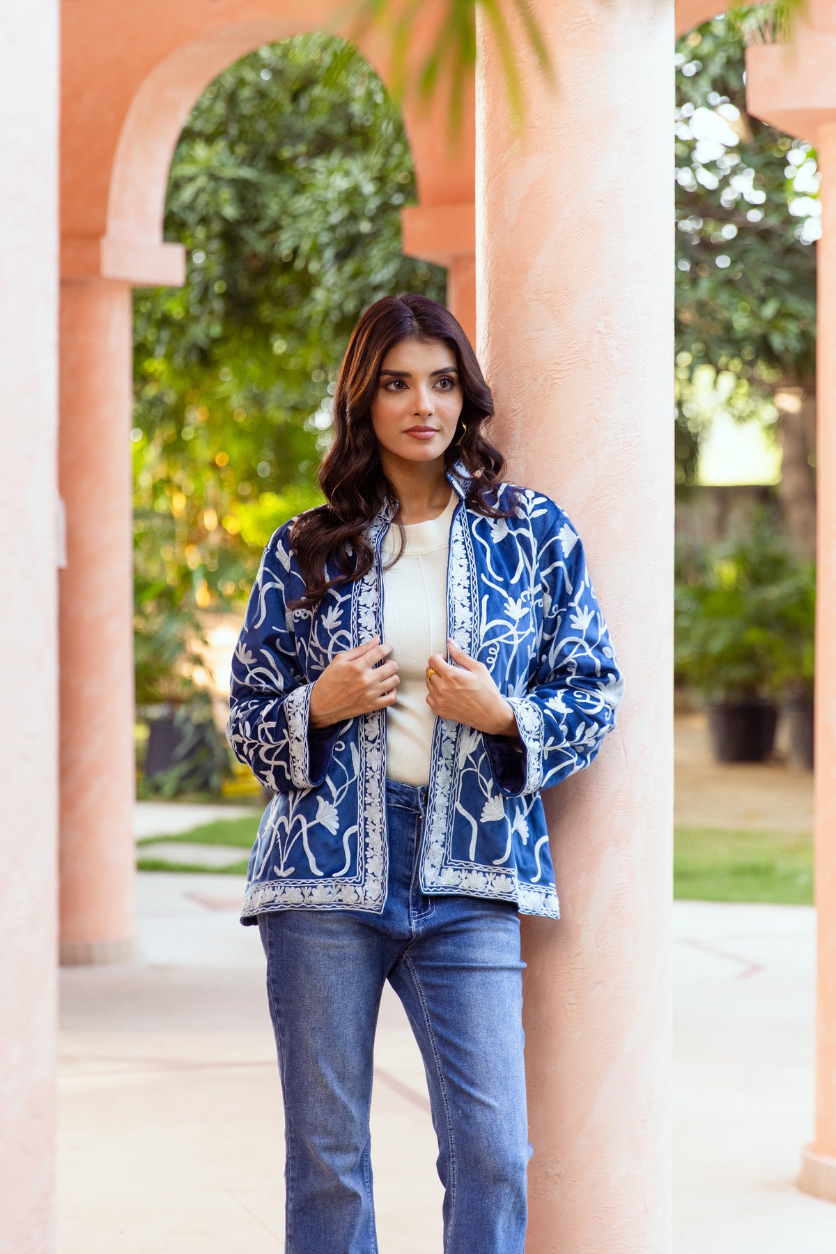 ROYAL BLUE KASHMIRI EMBROIDERED VELVET JACKET