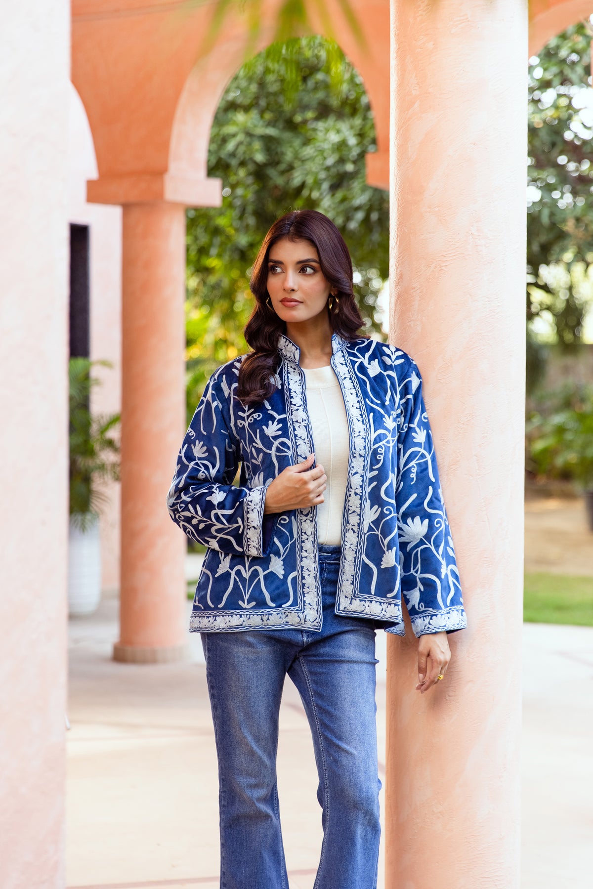ROYAL BLUE KASHMIRI EMBROIDERED VELVET JACKET