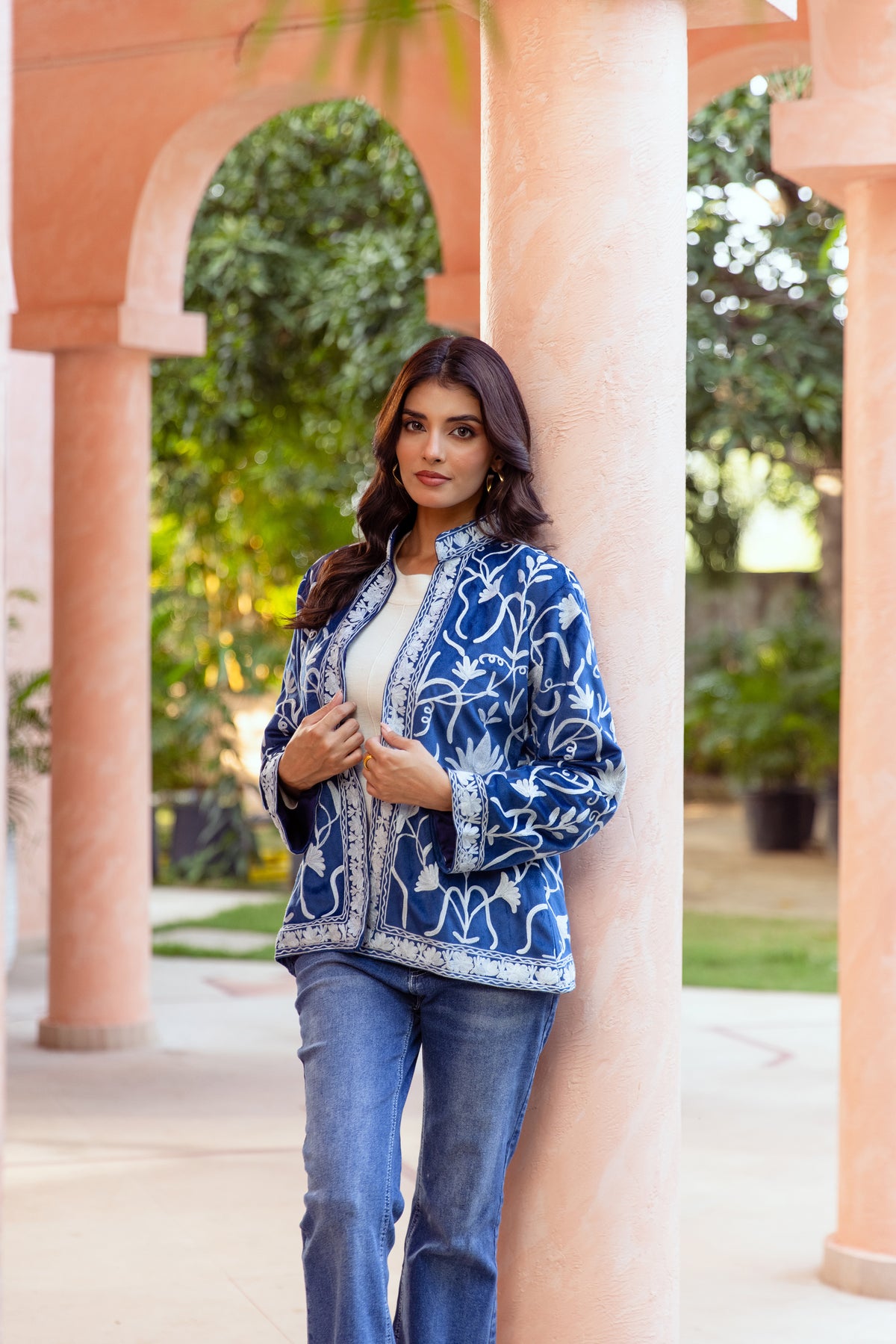 ROYAL BLUE KASHMIRI EMBROIDERED VELVET JACKET