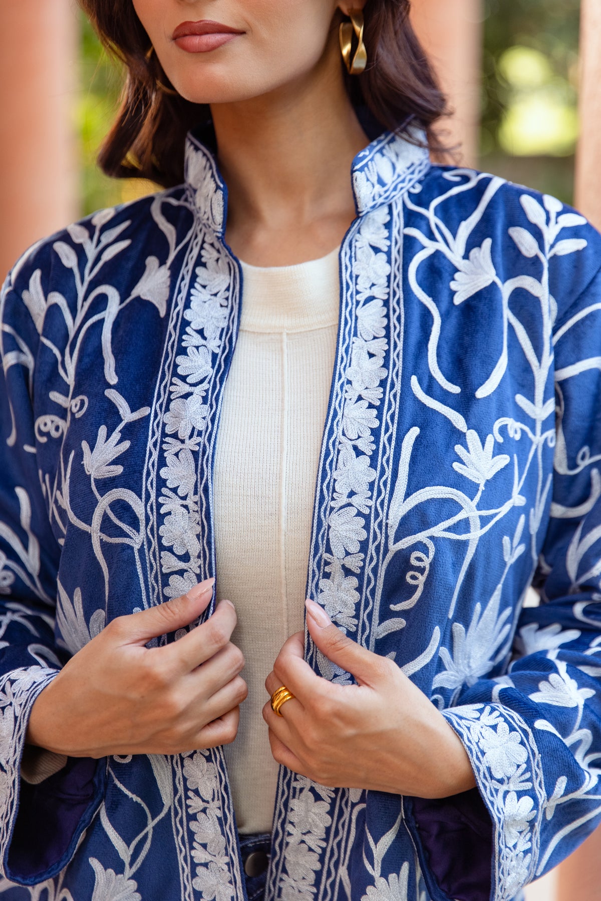 ROYAL BLUE KASHMIRI EMBROIDERED VELVET JACKET