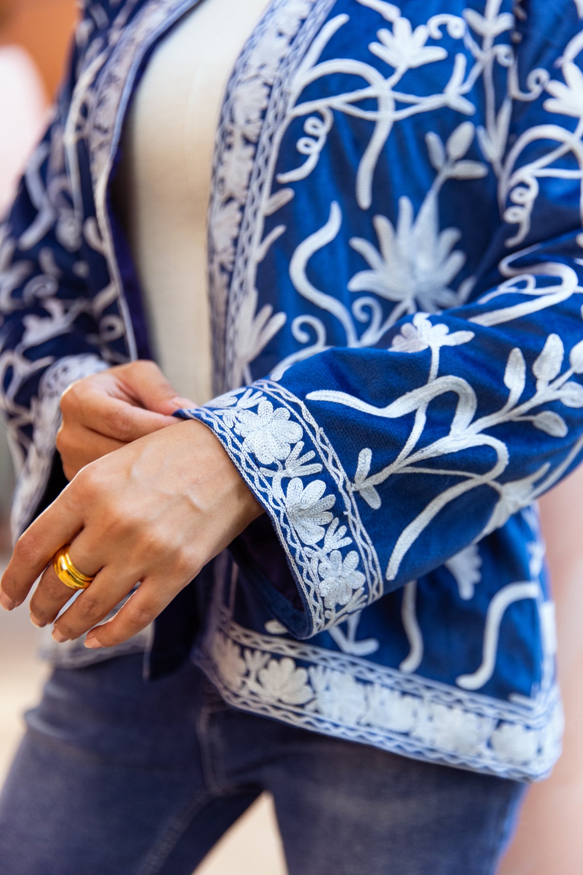 ROYAL BLUE KASHMIRI EMBROIDERED VELVET JACKET