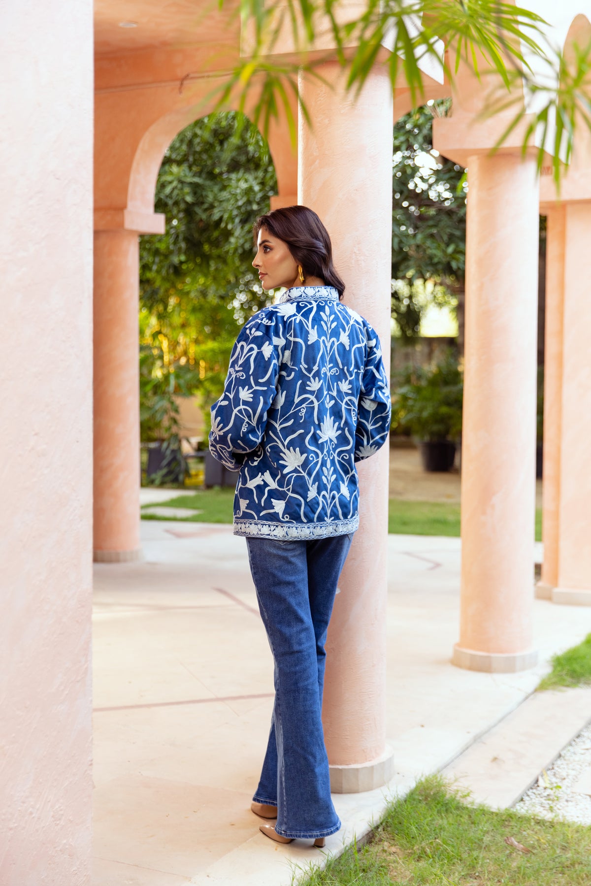 ROYAL BLUE KASHMIRI EMBROIDERED VELVET JACKET