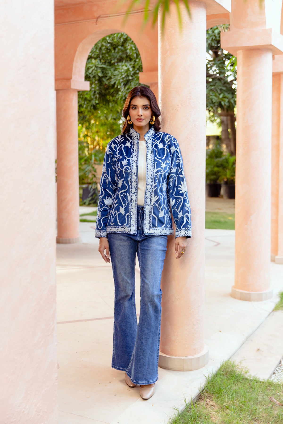 ROYAL BLUE KASHMIRI EMBROIDERED VELVET JACKET