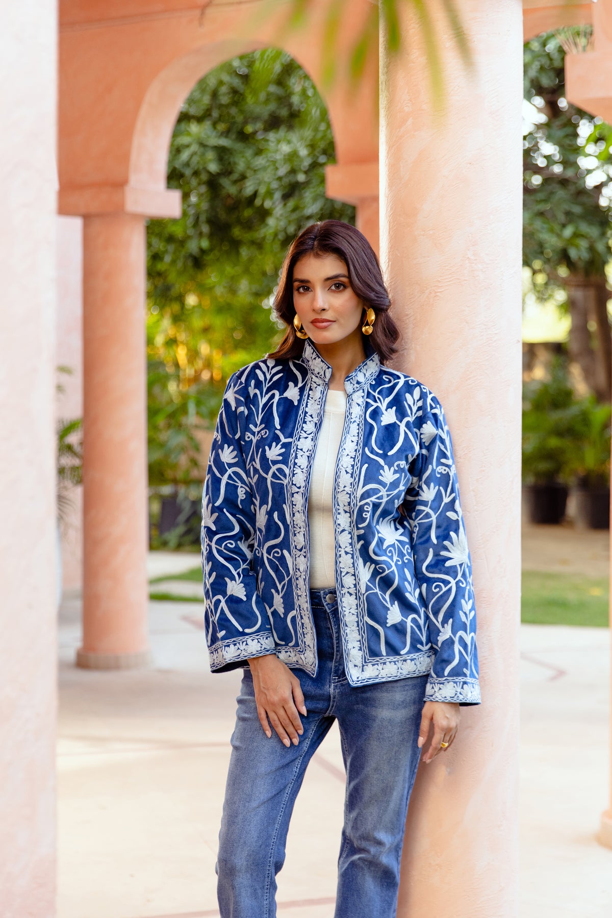 ROYAL BLUE KASHMIRI EMBROIDERED VELVET JACKET