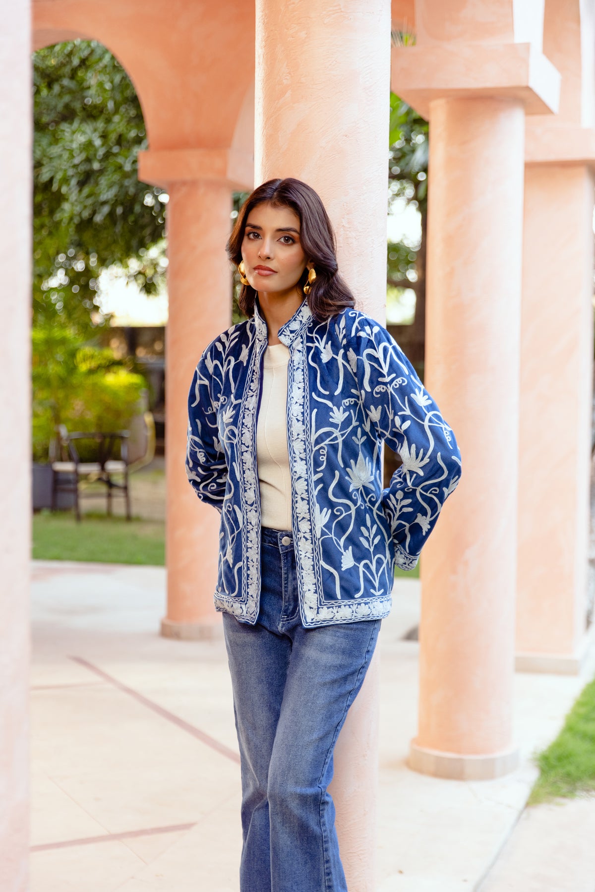 ROYAL BLUE KASHMIRI EMBROIDERED VELVET JACKET