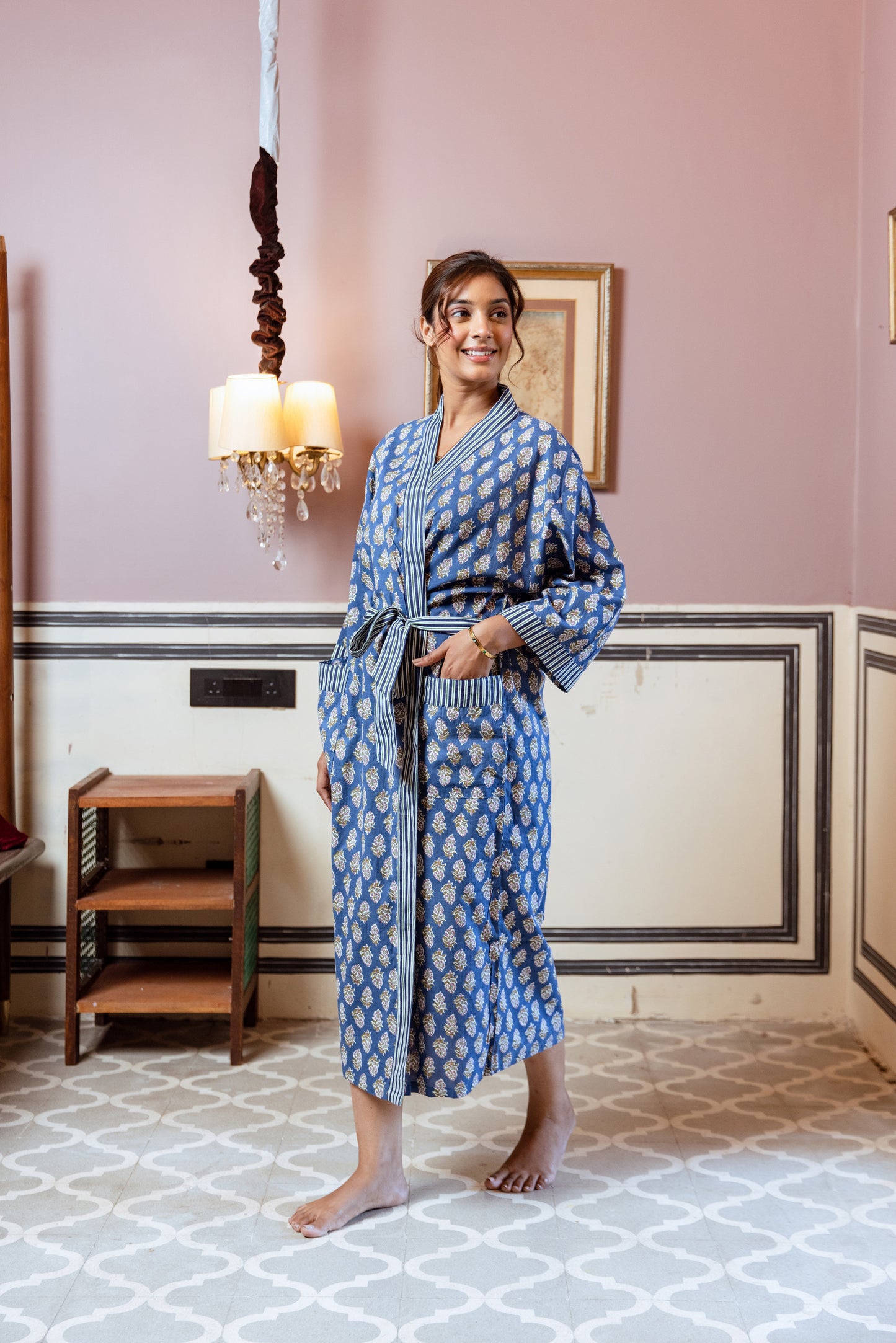 BLUE FLORAL COTTON ROBE