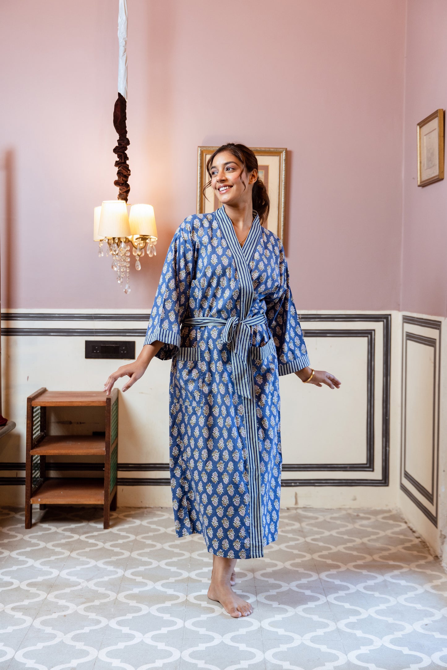 BLUE FLORAL COTTON ROBE