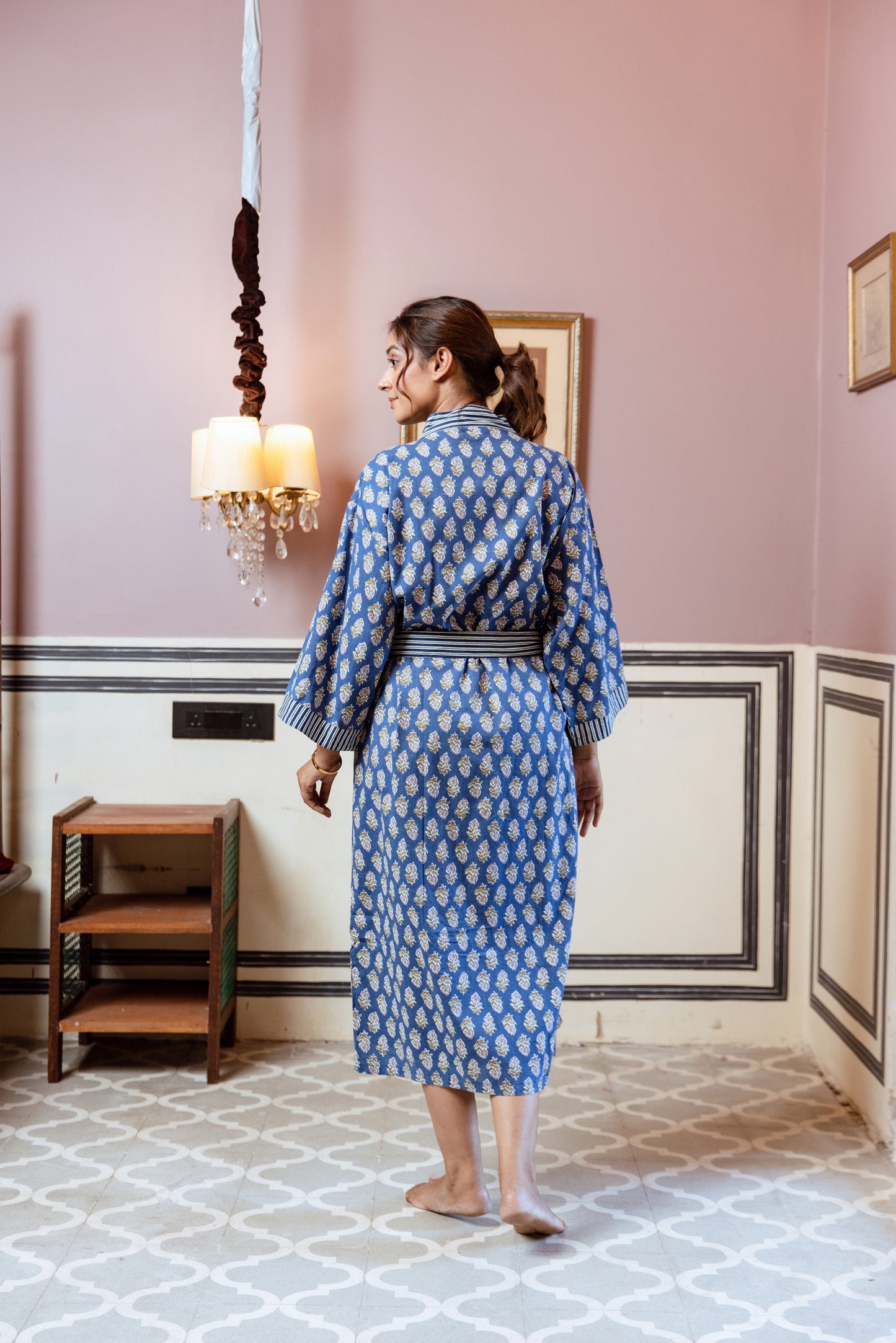 BLUE FLORAL COTTON ROBE