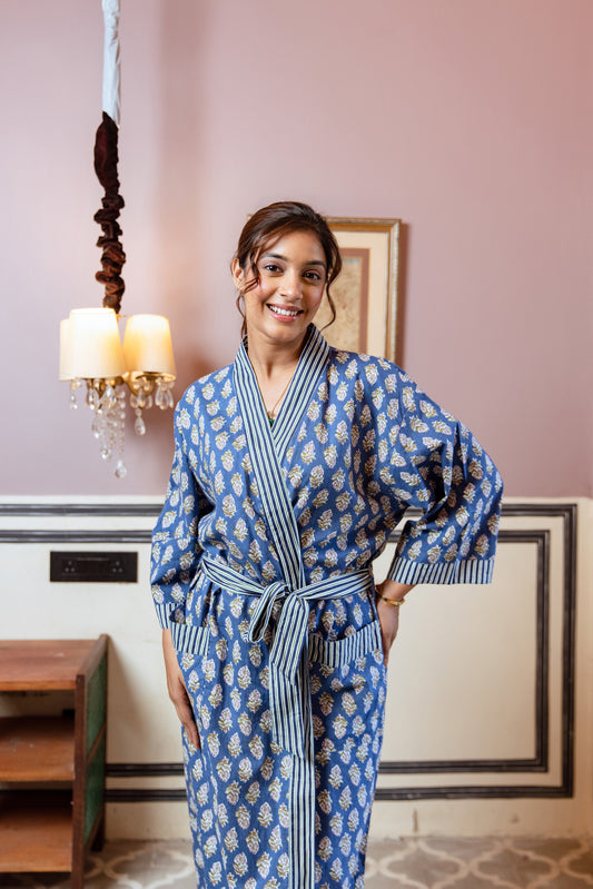BLUE FLORAL COTTON ROBE