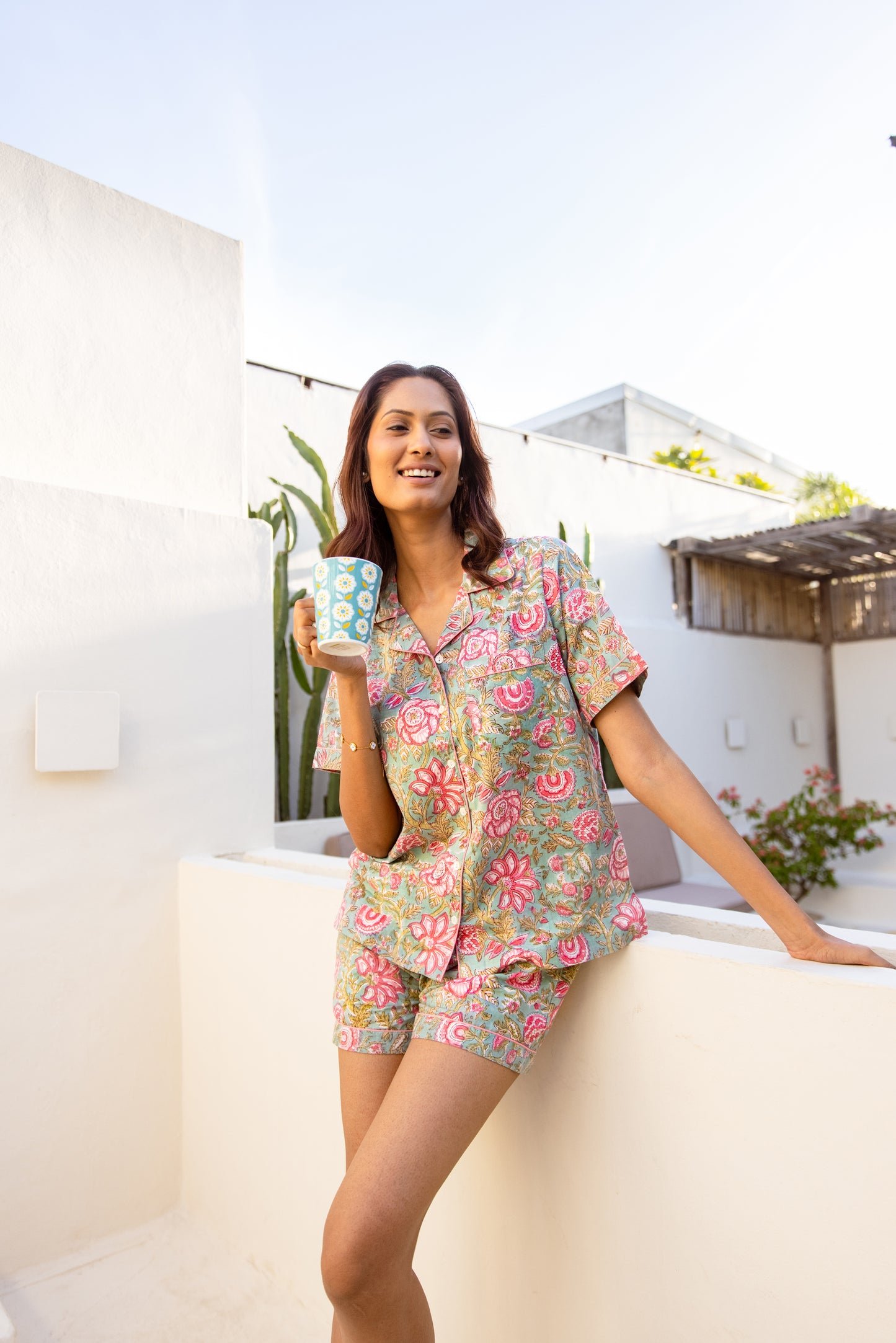 SHORT PJ SET - SEA GREEN FLORAL