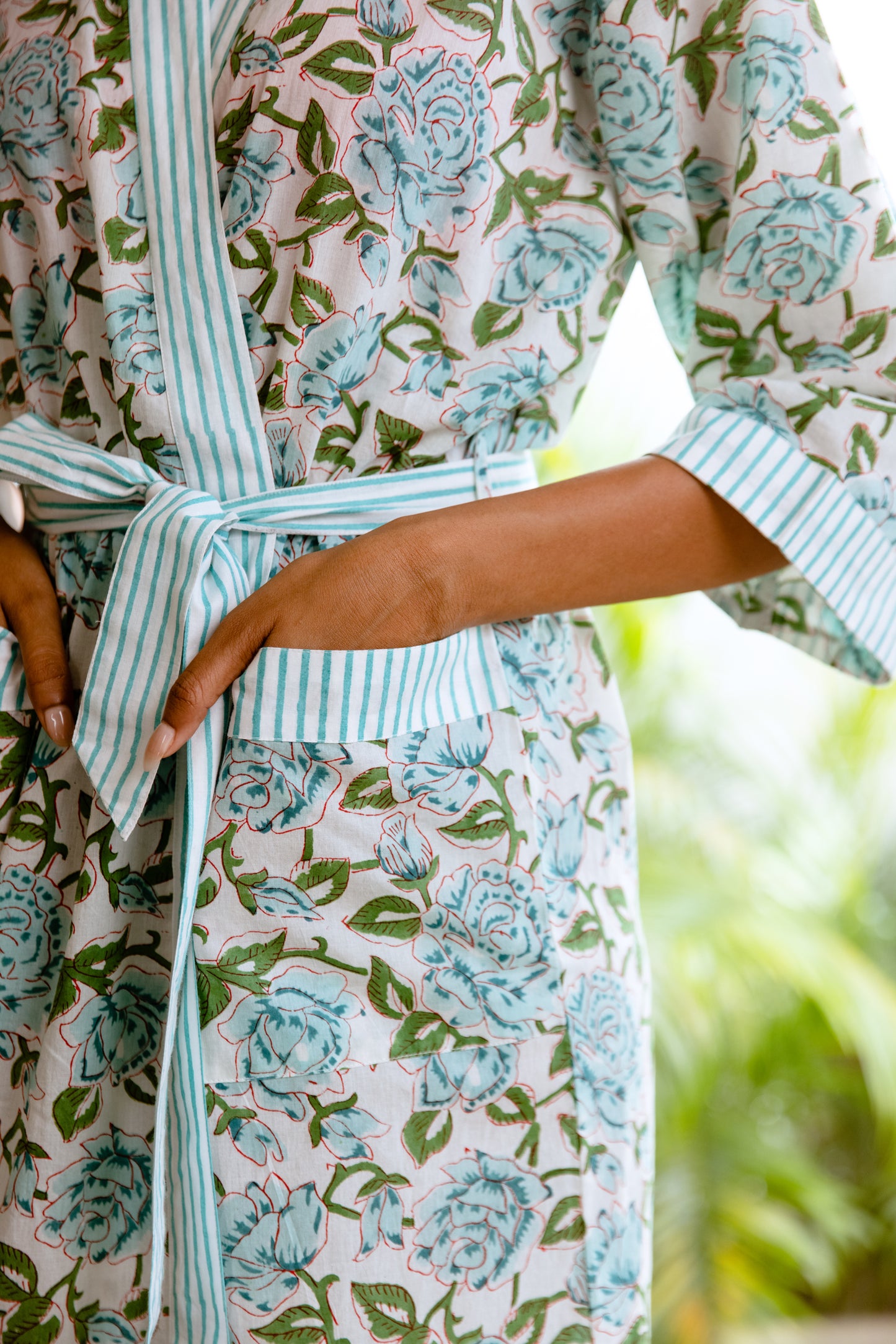 LIGHT COTTON ROBE - AQUA ROSE