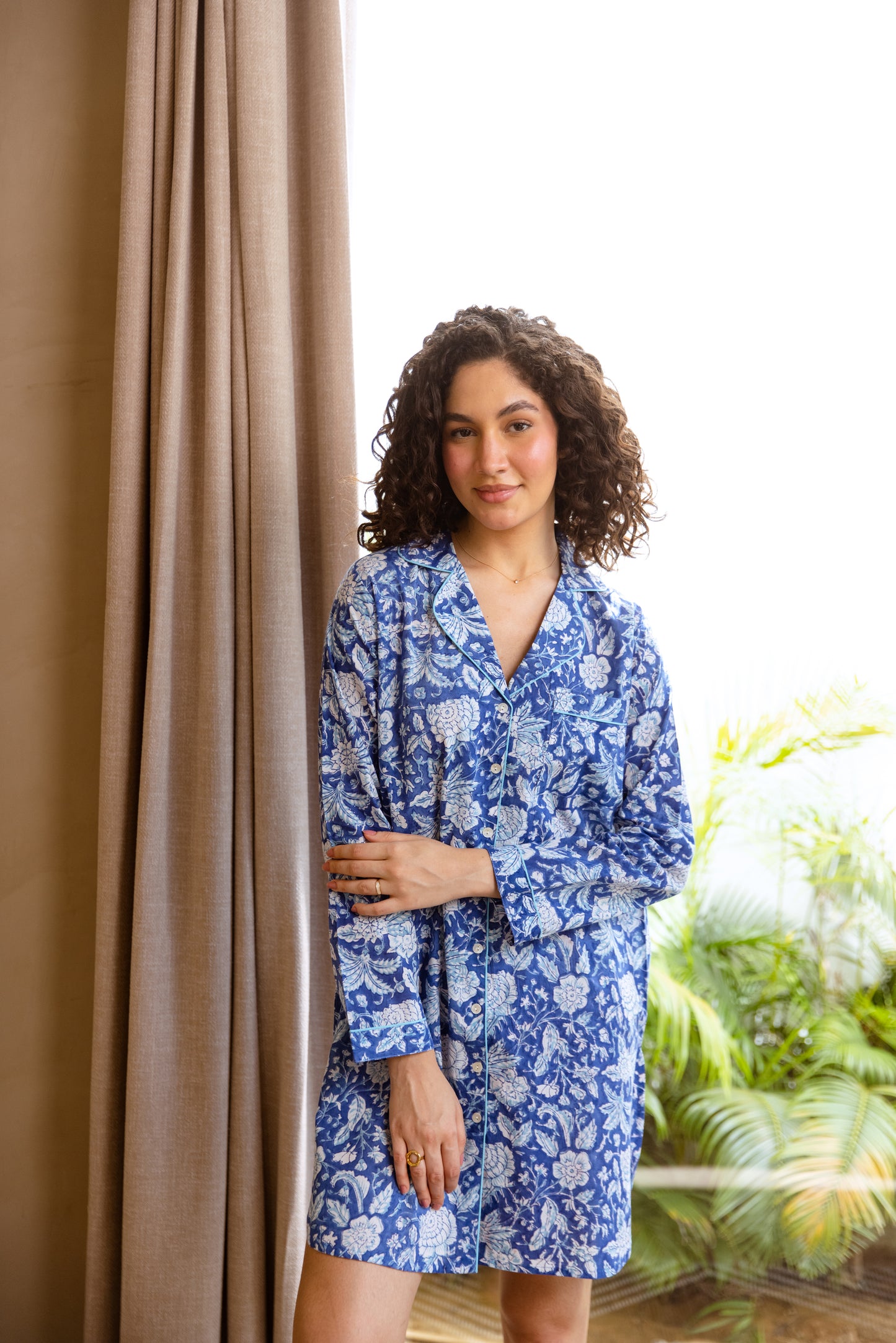 WOMEN'S PURE COTTON NIGHTSHIRT - BLUE BLOSSOM