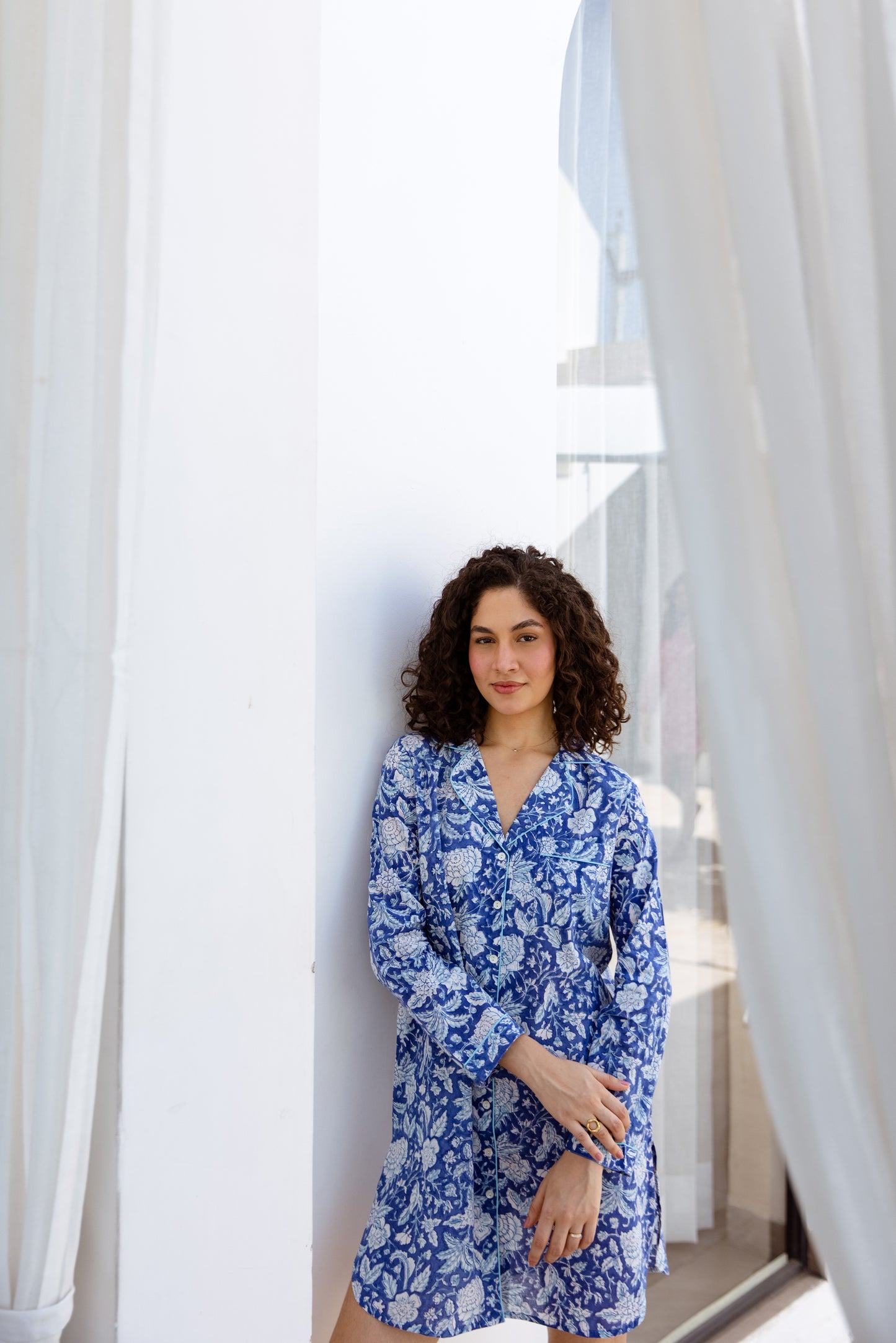 WOMEN'S PURE COTTON NIGHTSHIRT - BLUE BLOSSOM