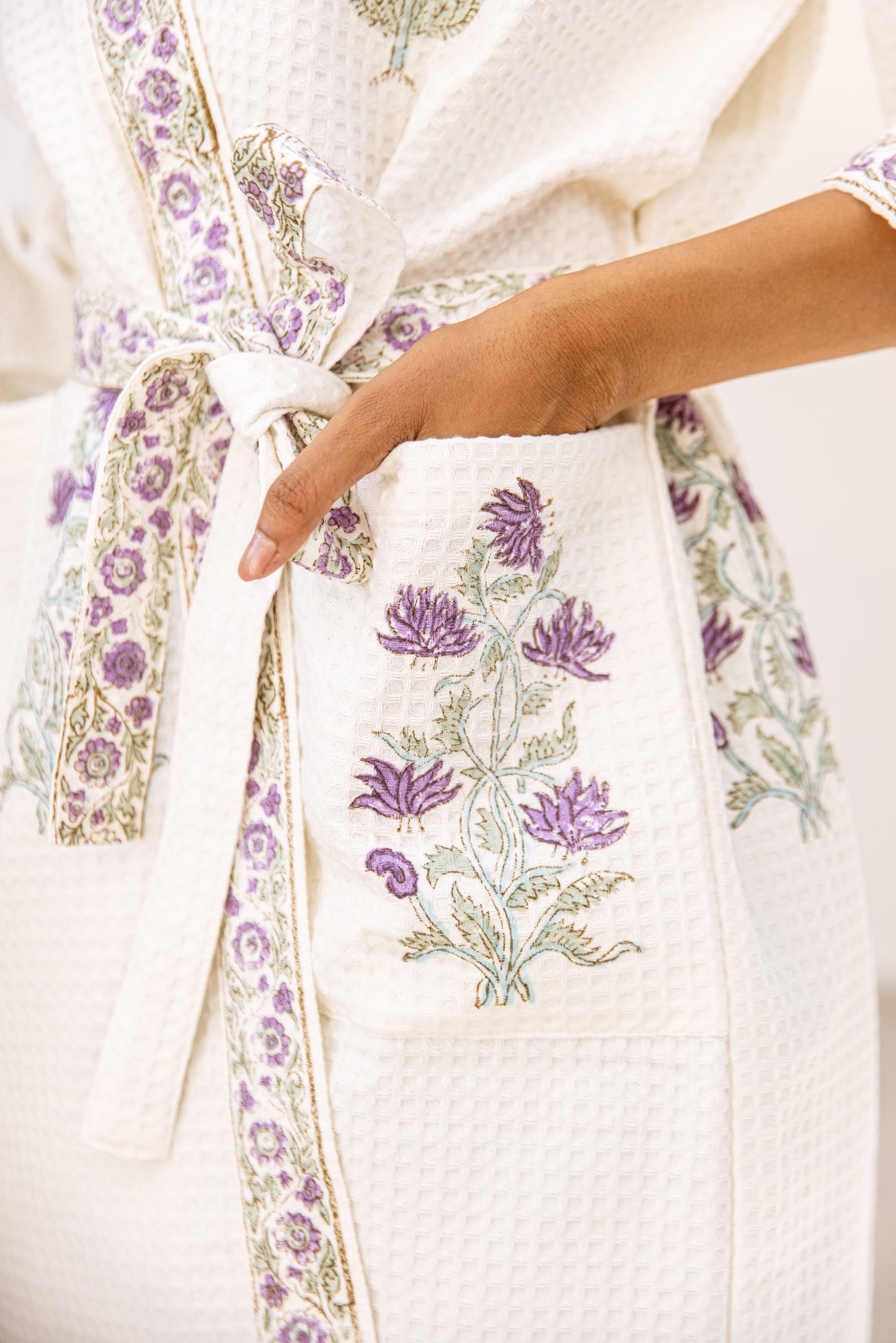 WAFFLE COTTON ROBE - IVORY LILAC FLORAL
