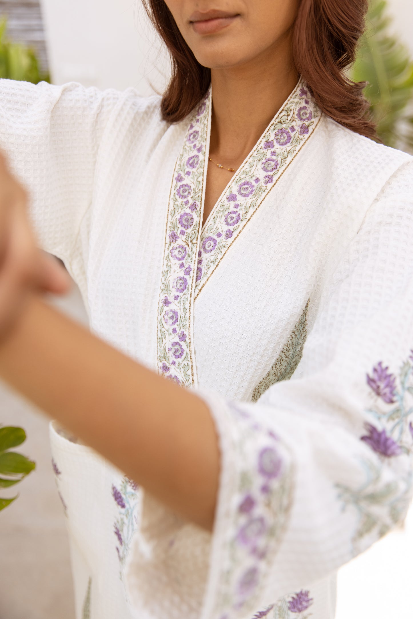 WAFFLE COTTON ROBE - IVORY LILAC FLORAL