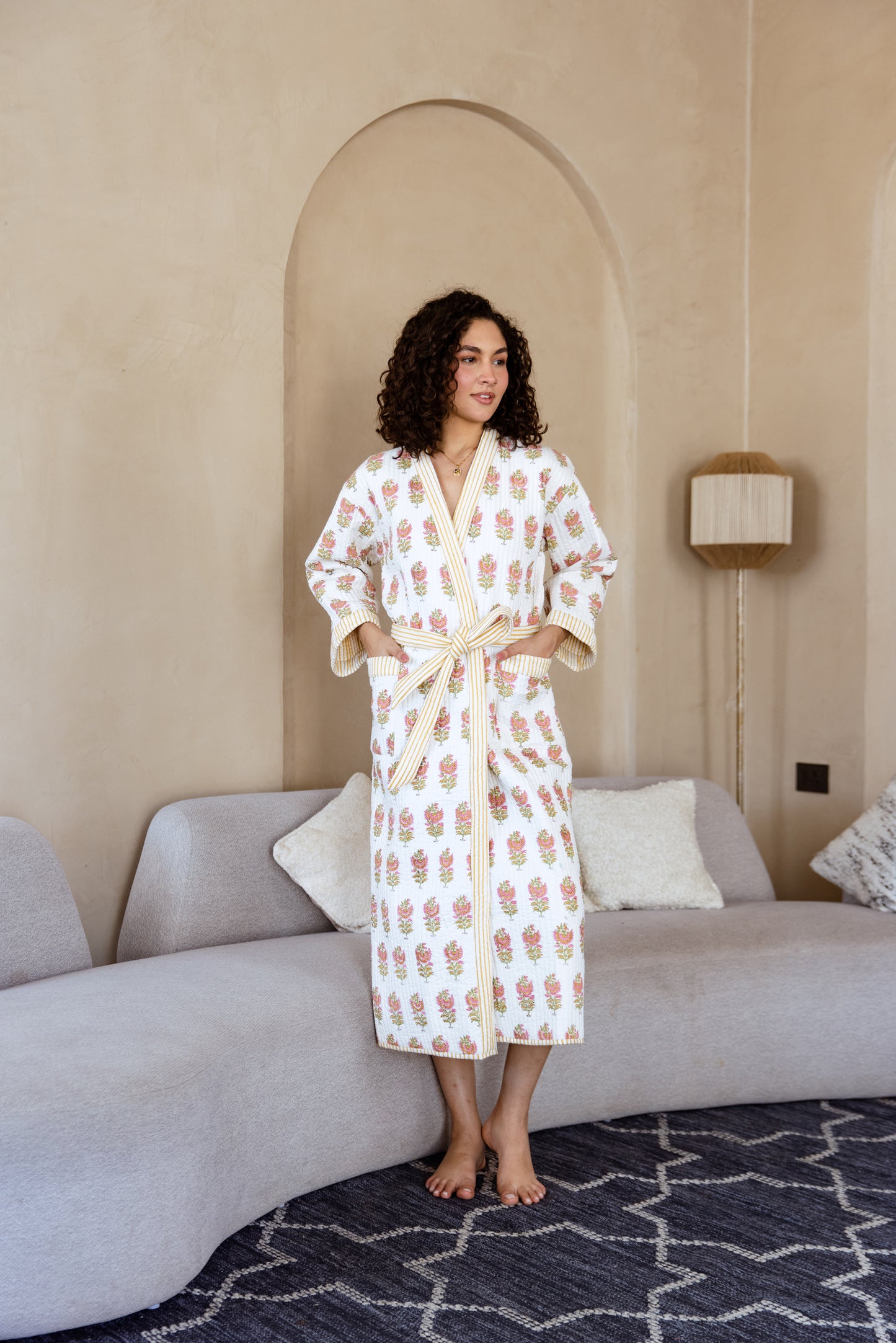LUXURY QUILTED COTTON ROBE - MARIGOLD BLOOM