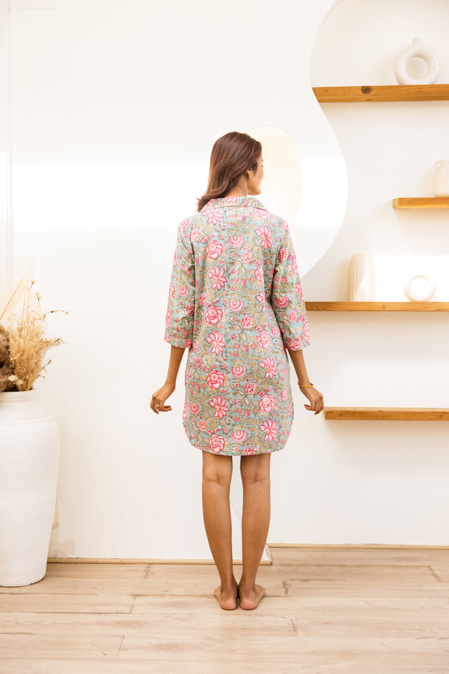 COTTON NIGHTSHIRT - SEA GREEN FLORAL