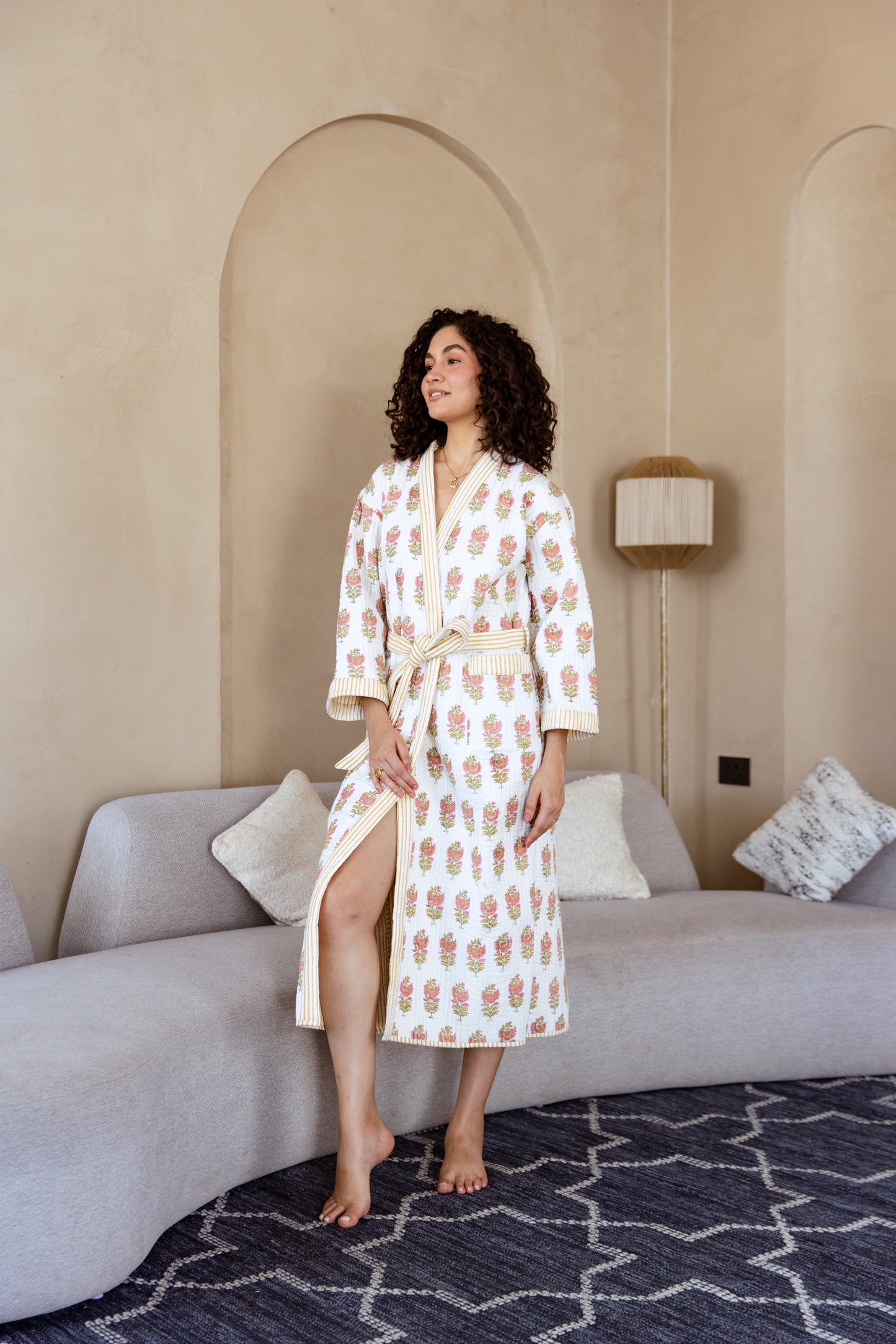 LUXURY QUILTED COTTON ROBE - MARIGOLD BLOOM