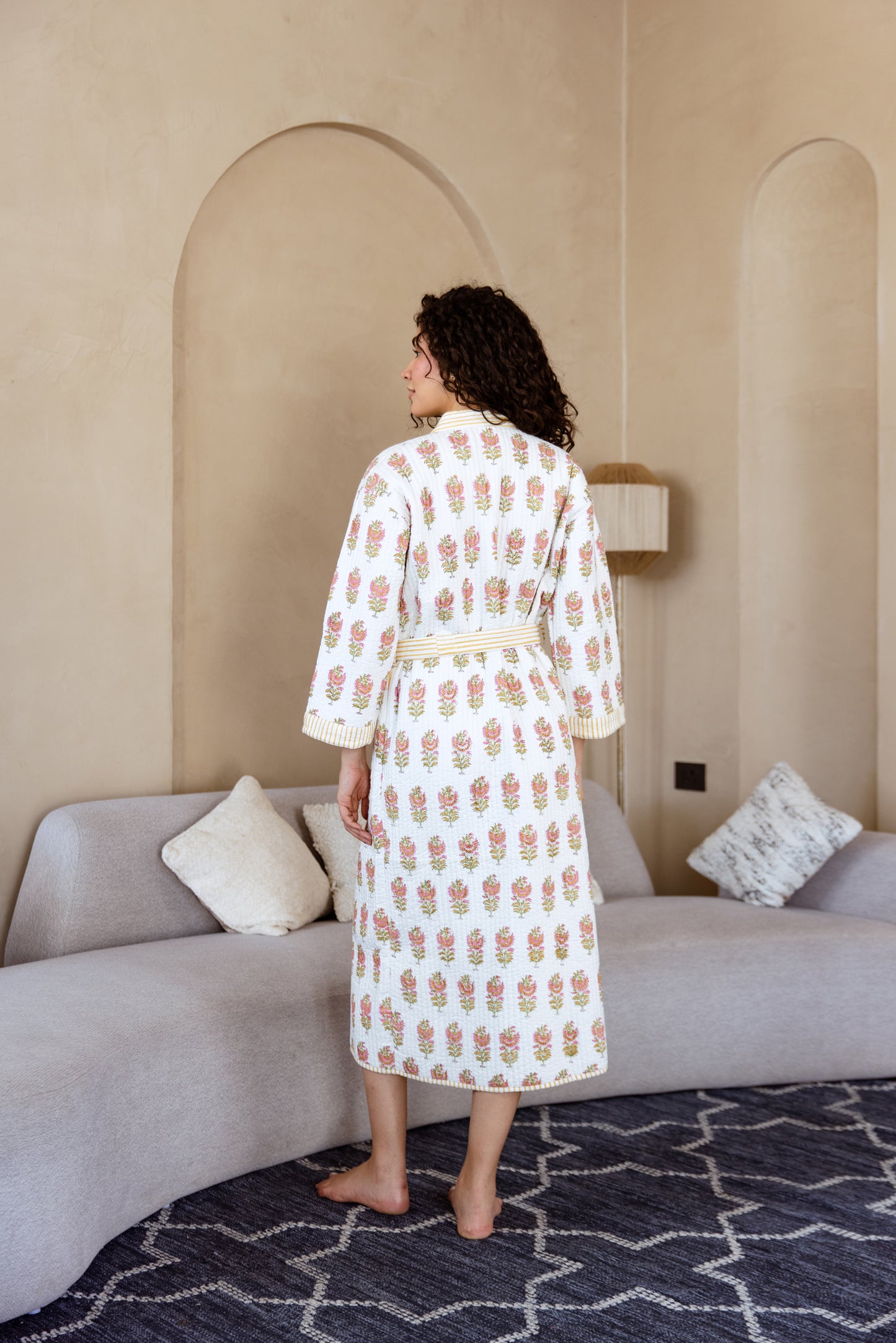 LUXURY QUILTED COTTON ROBE - MARIGOLD BLOOM