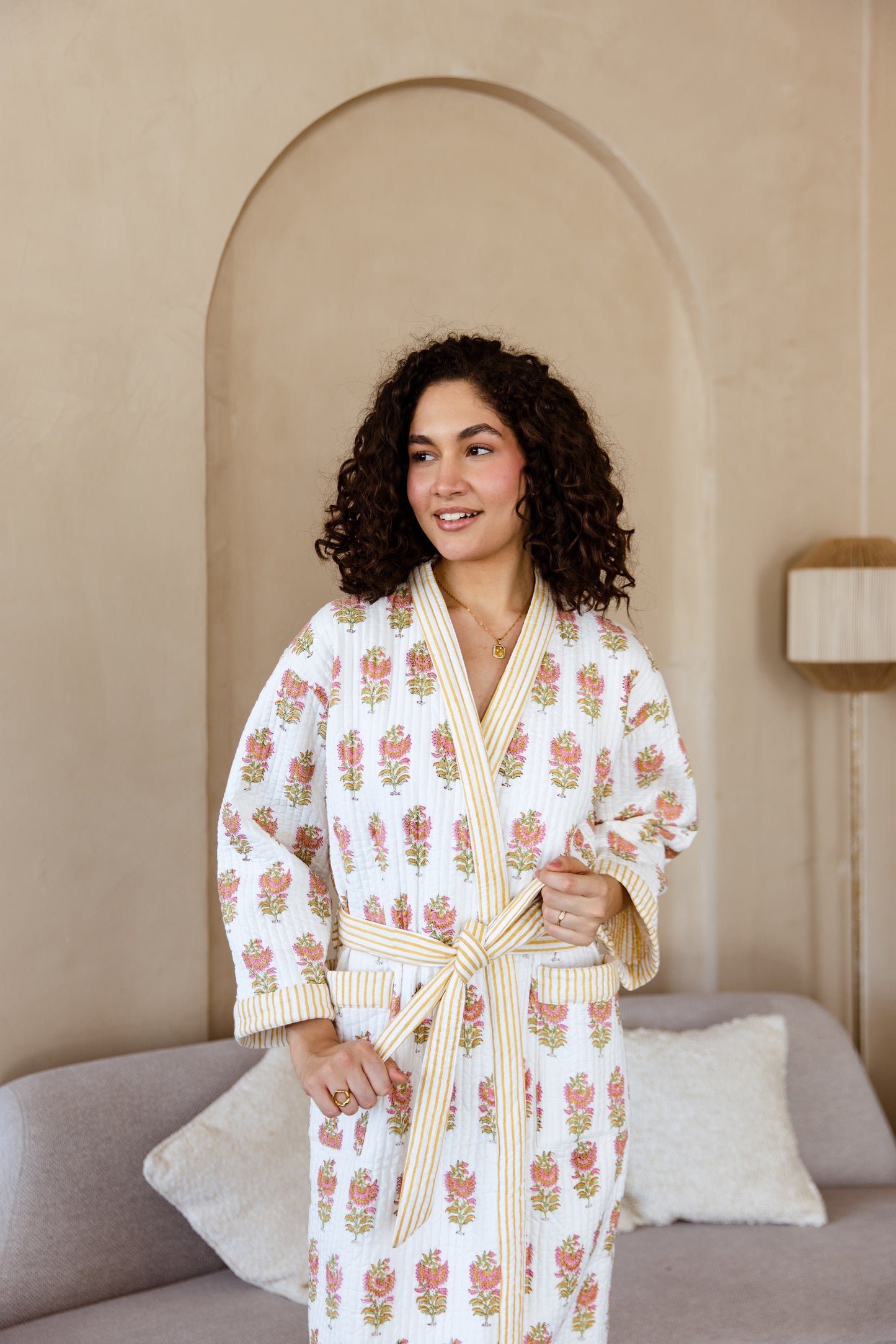 LUXURY QUILTED COTTON ROBE - MARIGOLD BLOOM