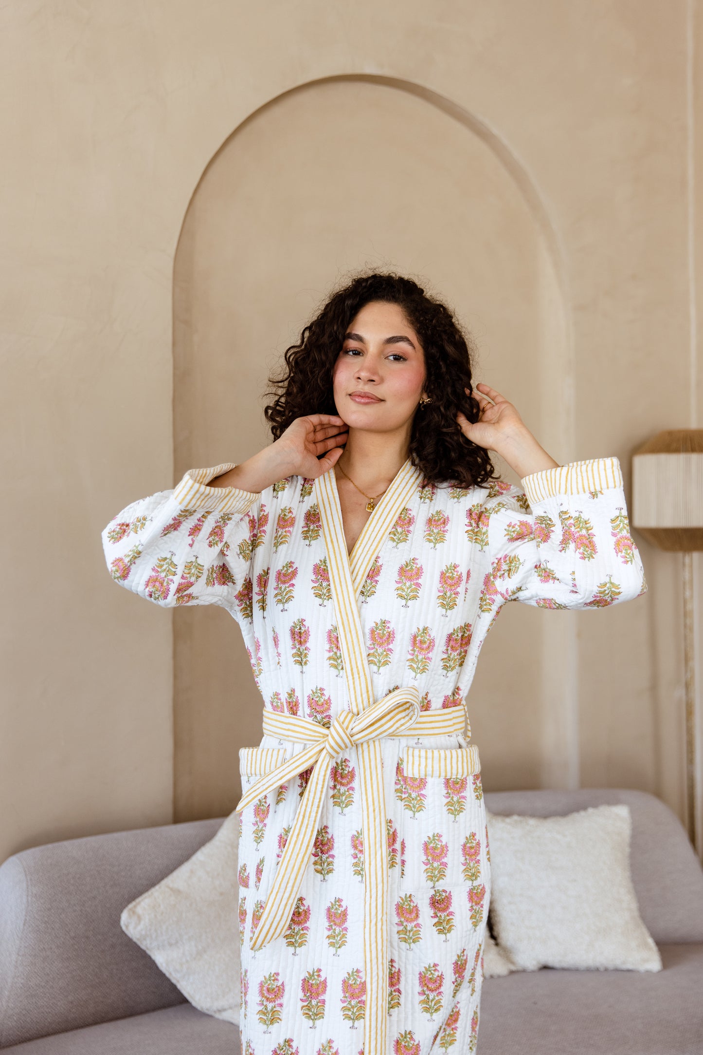 LUXURY QUILTED COTTON ROBE - MARIGOLD BLOOM