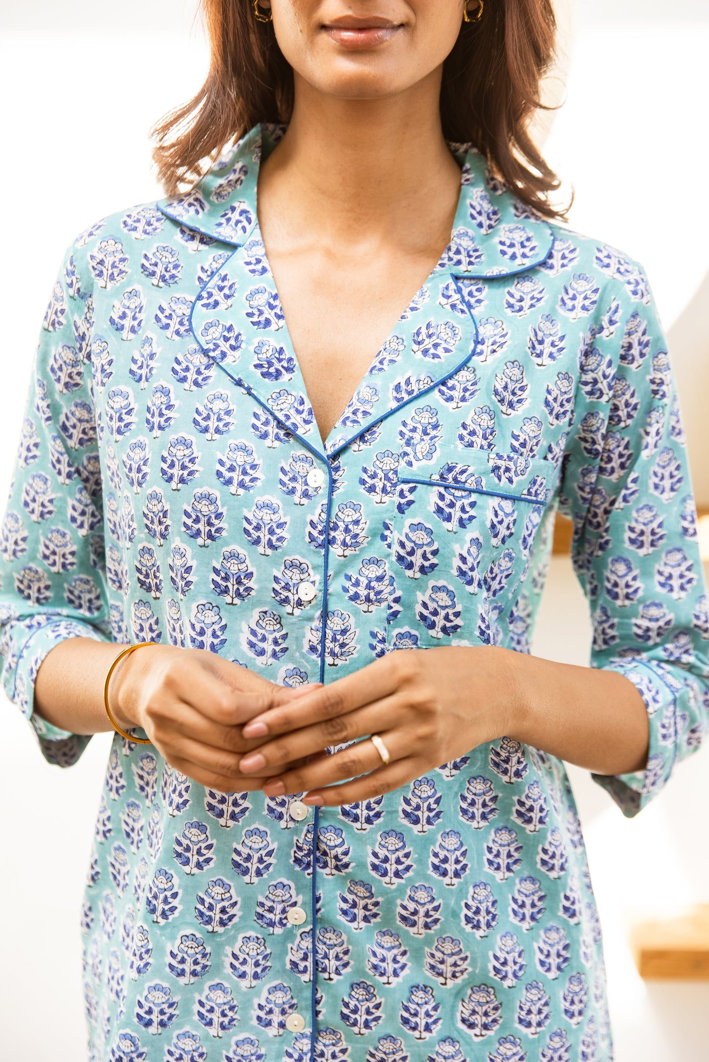 COTTON NIGHTSHIRT - BLUE FLORAL
