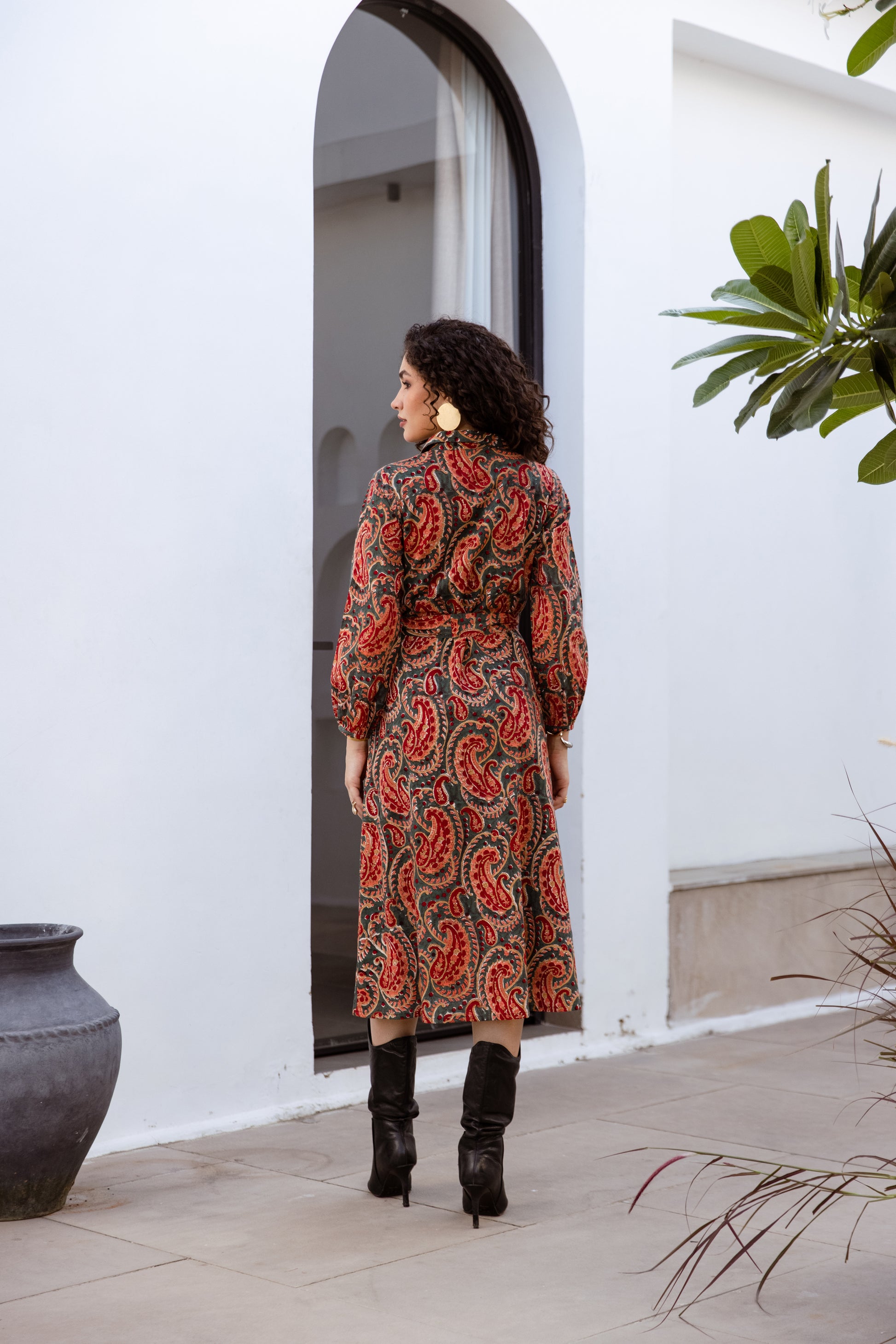 Clara Cotton Midi Shirt Dress Winter Paisley | Hand Block Printed Shirt Dress | Rooh London Clara Cotton Midi Shirt Dress Winter Paisley | Hand Block Printed Shirt Dress | Rooh London