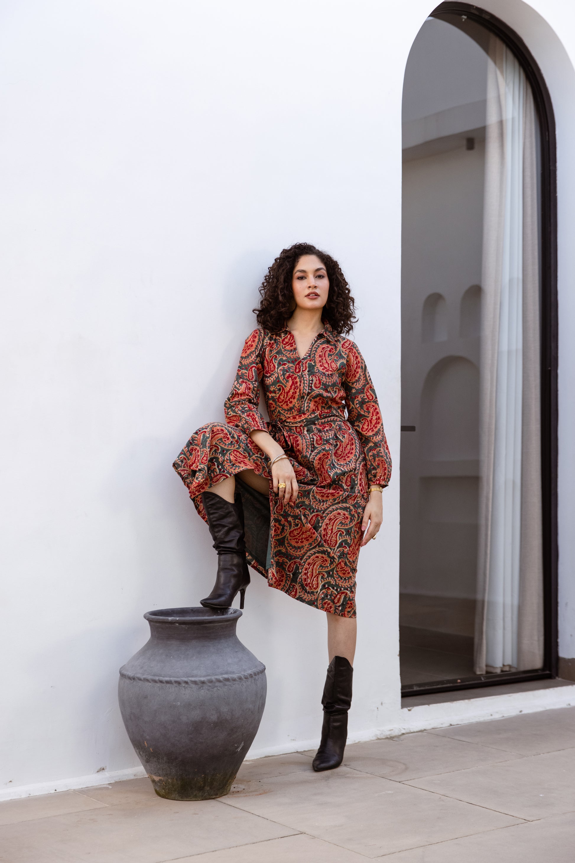 Clara Cotton Midi Shirt Dress Winter Paisley | Hand Block Printed Shirt Dress | Rooh London Clara Cotton Midi Shirt Dress Winter Paisley | Hand Block Printed Shirt Dress | Rooh London