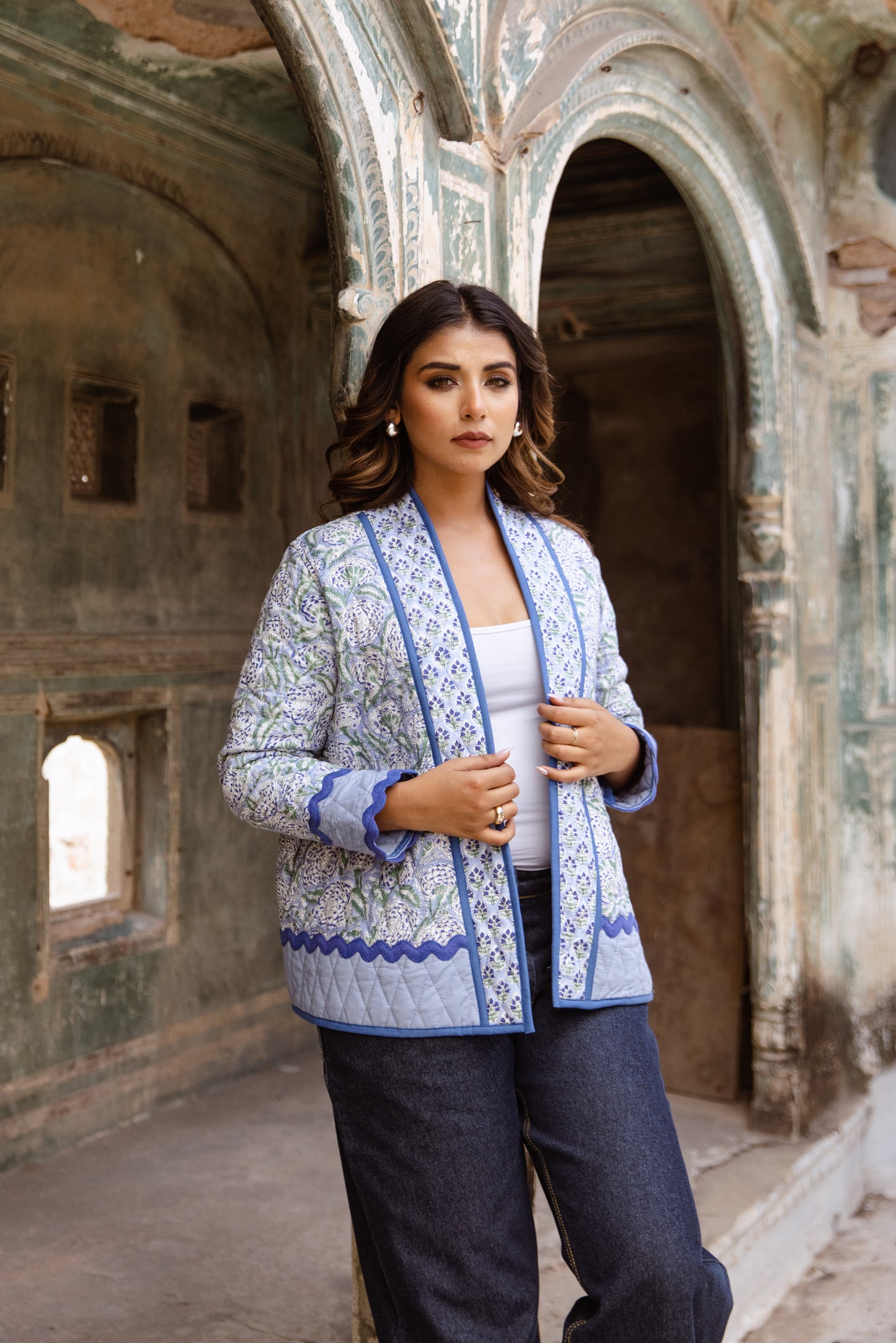 QUILTED COTTON JACKET - CORNFLOWER BLUE