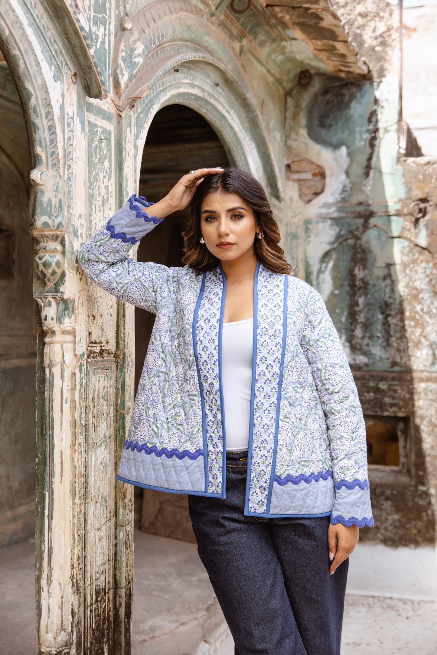 QUILTED COTTON JACKET - CORNFLOWER BLUE