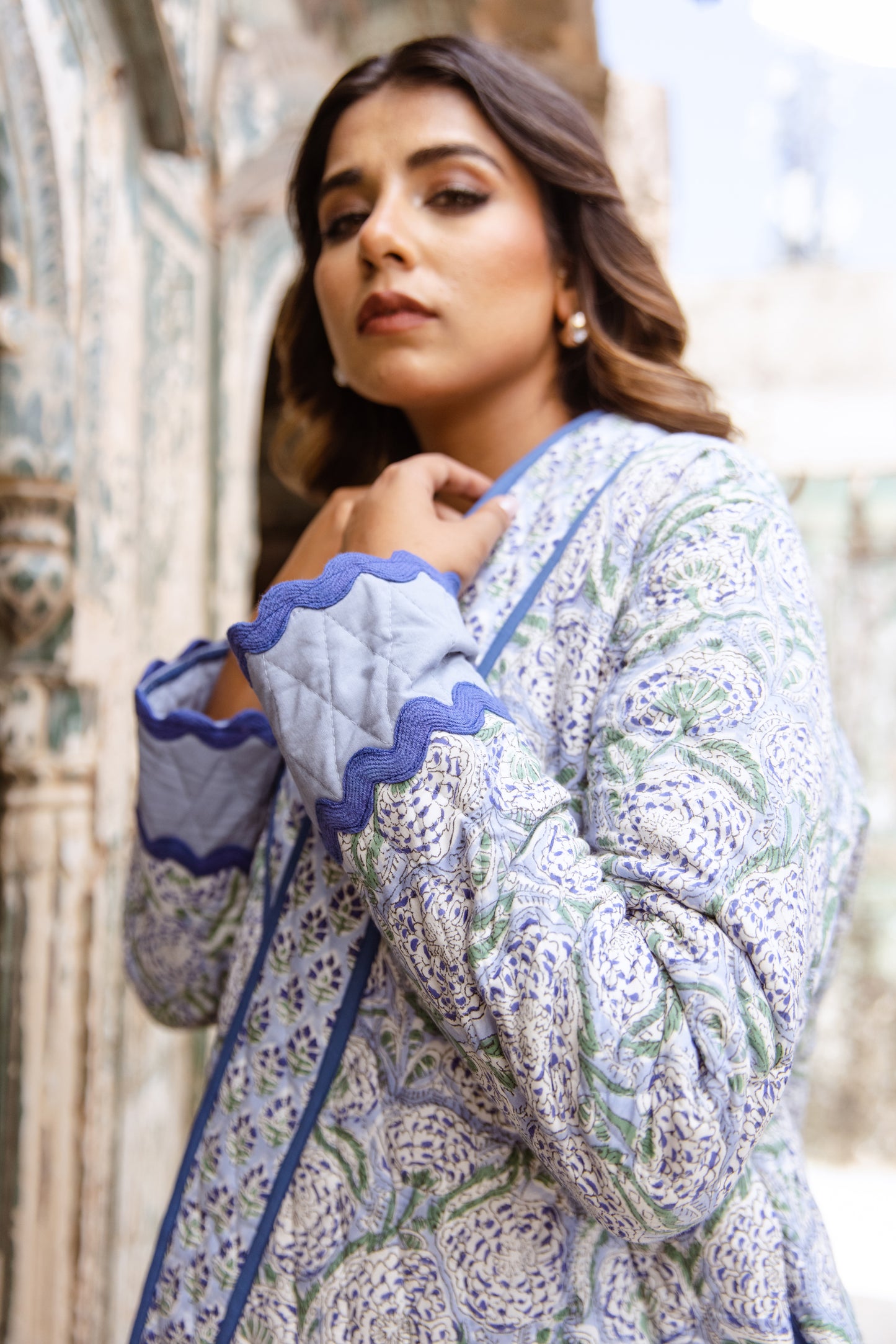 QUILTED COTTON JACKET - CORNFLOWER BLUE