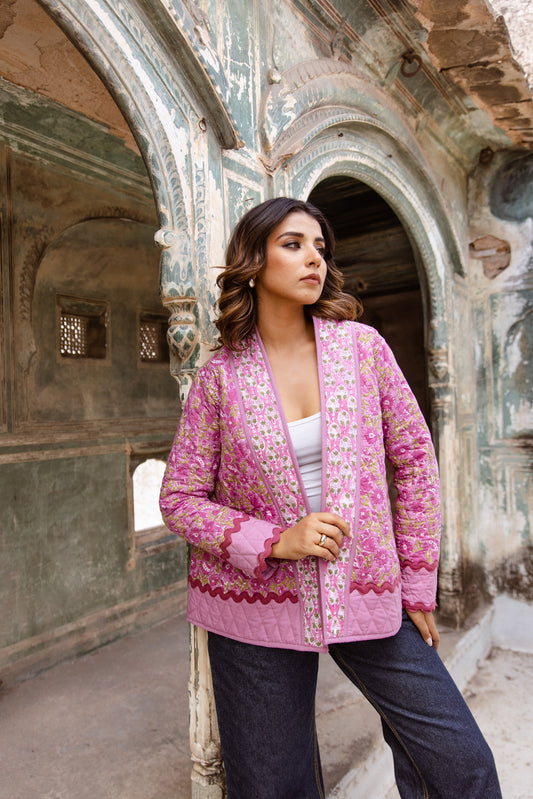 QUILTED COTTON JACKET - FUSCHIA PINK