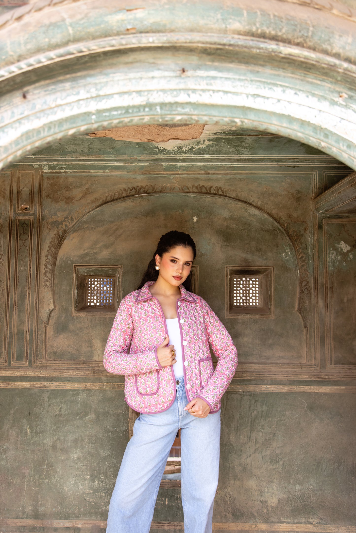 QUILTED COTTON BOMBER JACKET - BERRY PINK