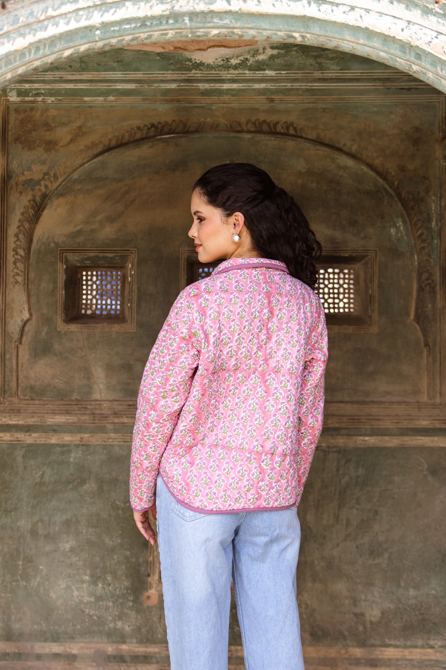 QUILTED COTTON BOMBER JACKET - BERRY PINK