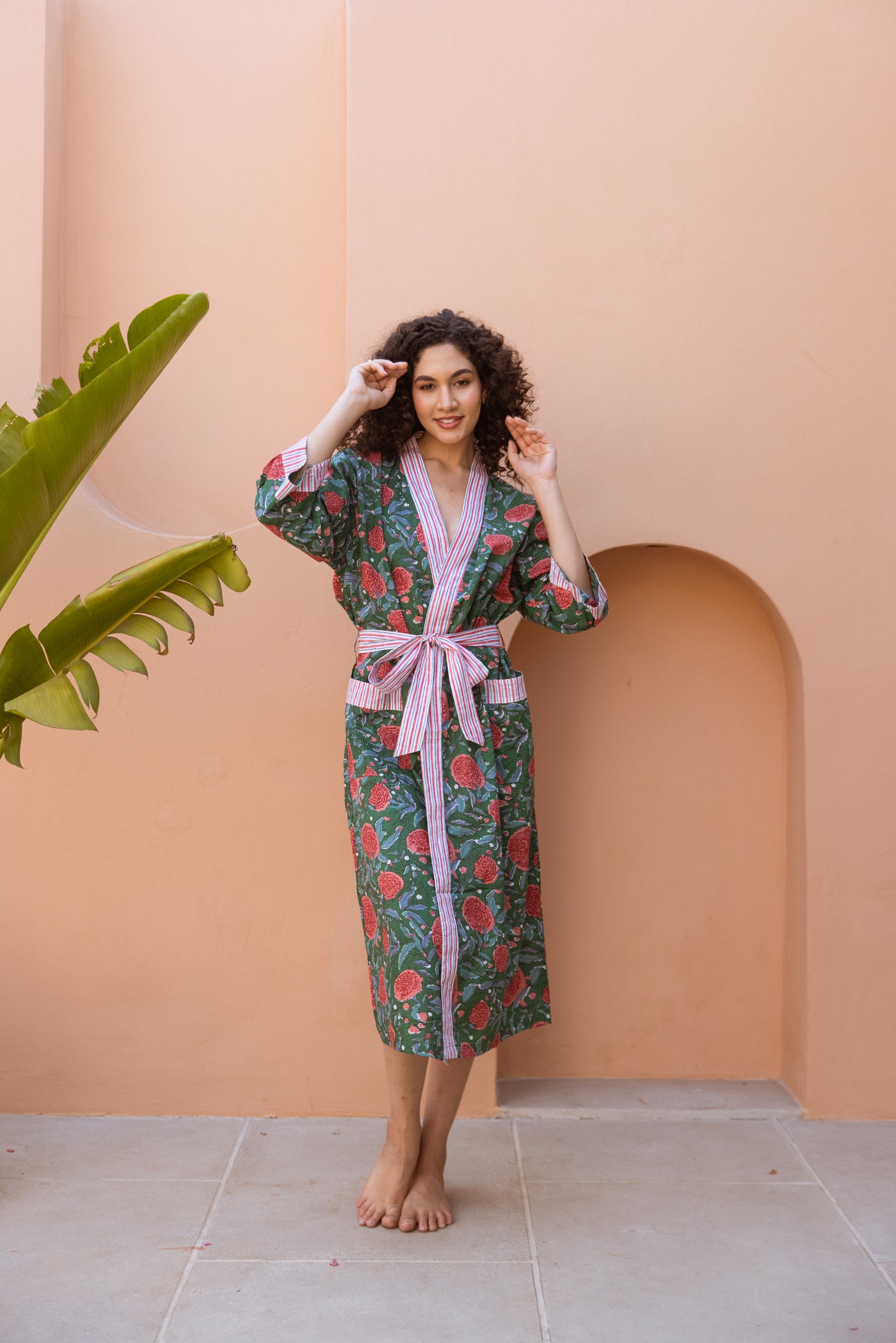 FOREST GREEN FLORAL COTTON ROBE