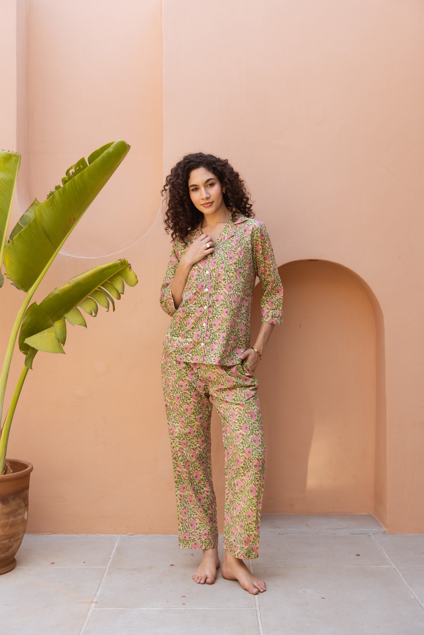 GREEN & PINK FLORAL LONG PJ SET