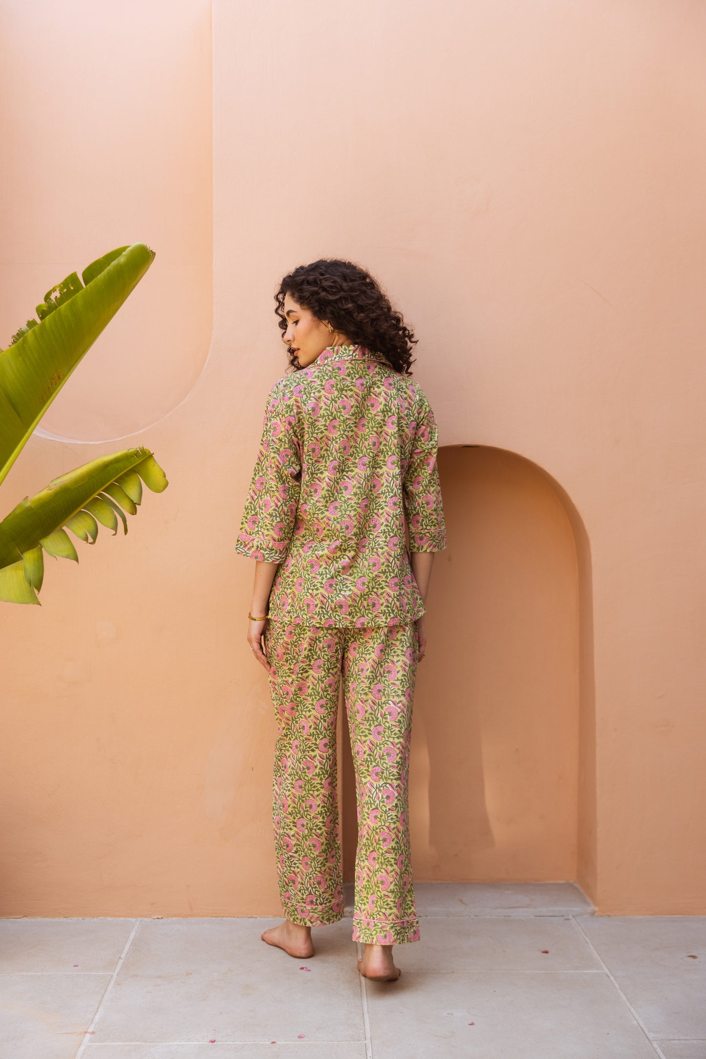GREEN & PINK FLORAL LONG PJ SET