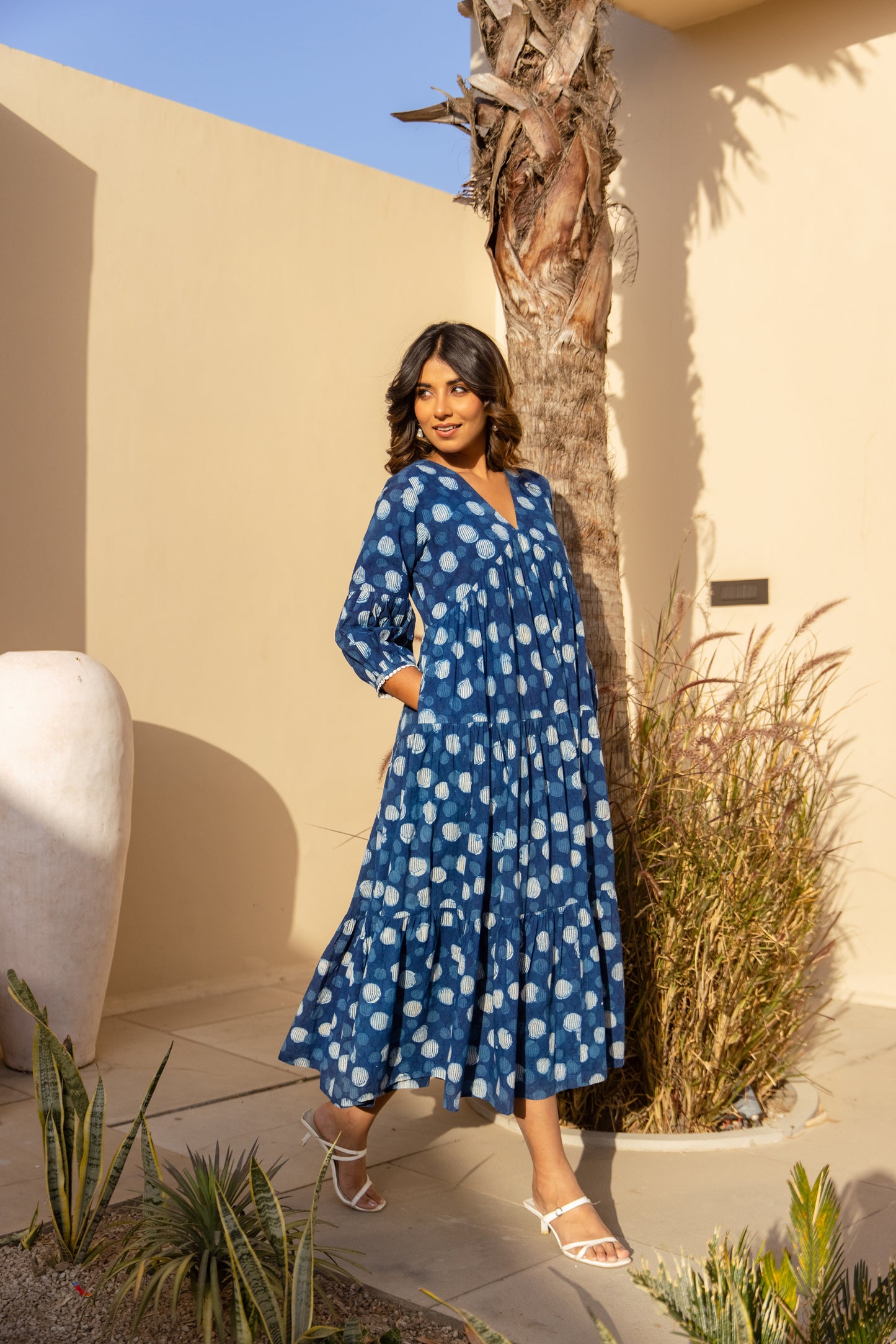 ZOYA DRESS - INDIGO POLKA DOT