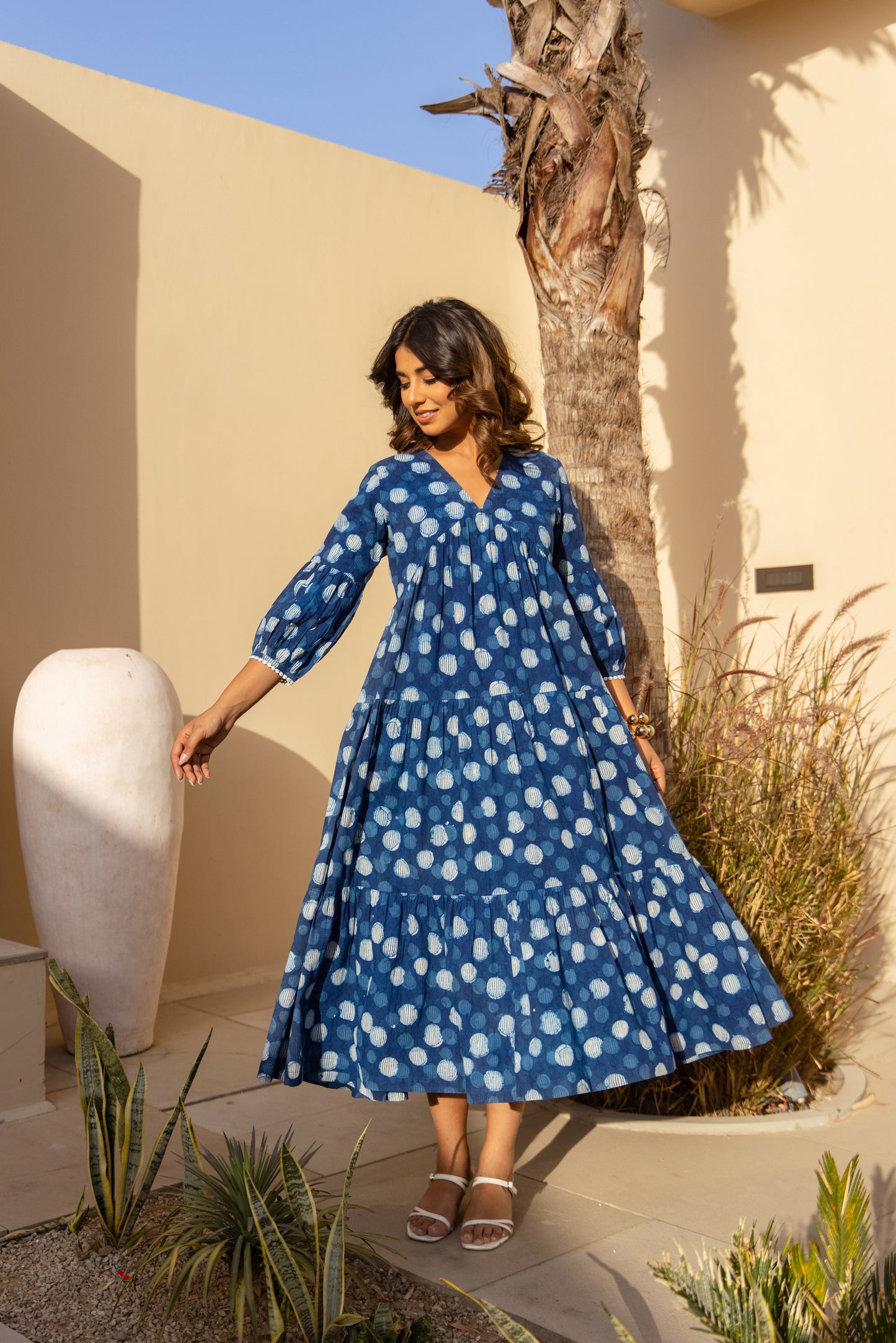 ZOYA DRESS - INDIGO POLKA DOT