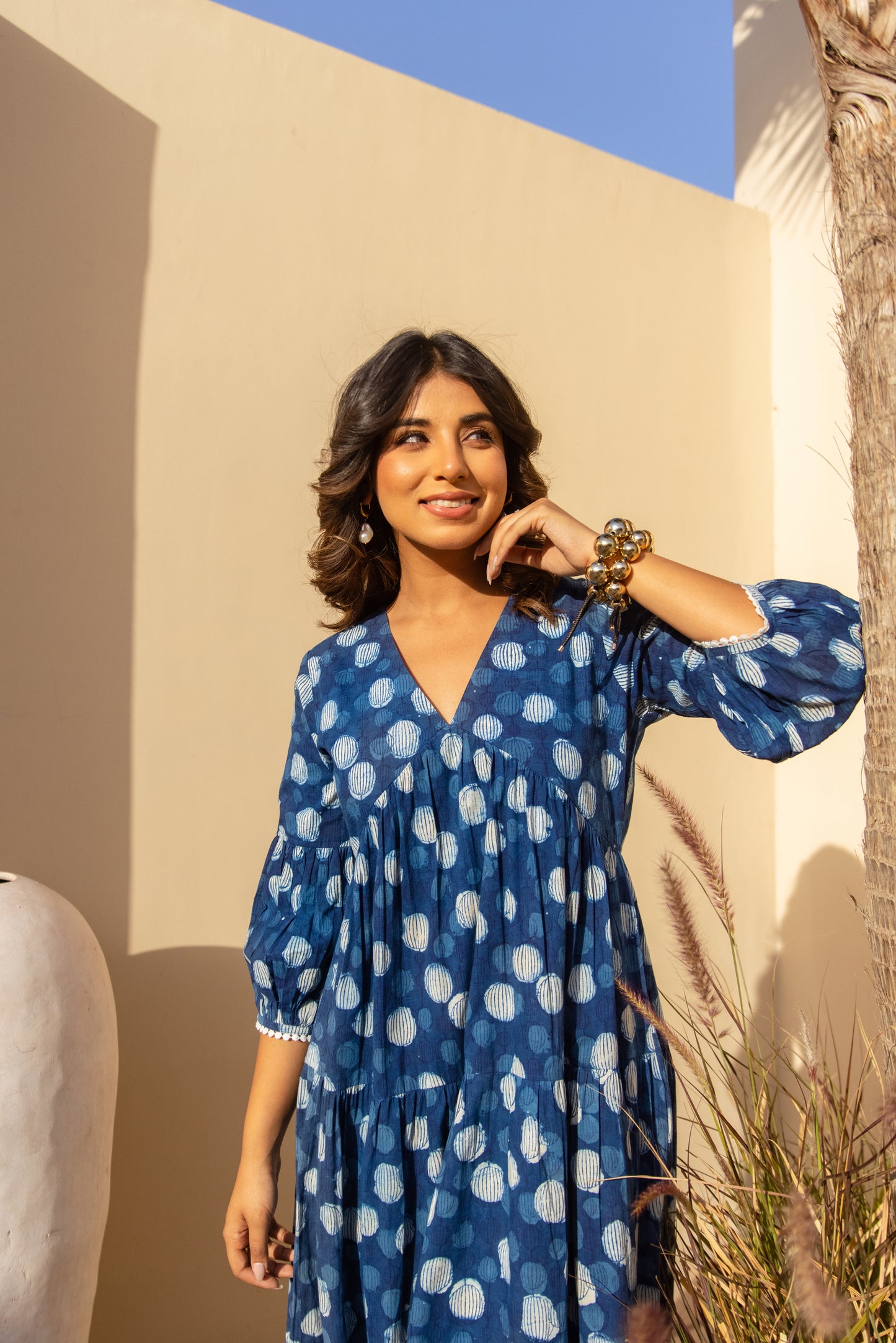 ZOYA DRESS - INDIGO POLKA DOT