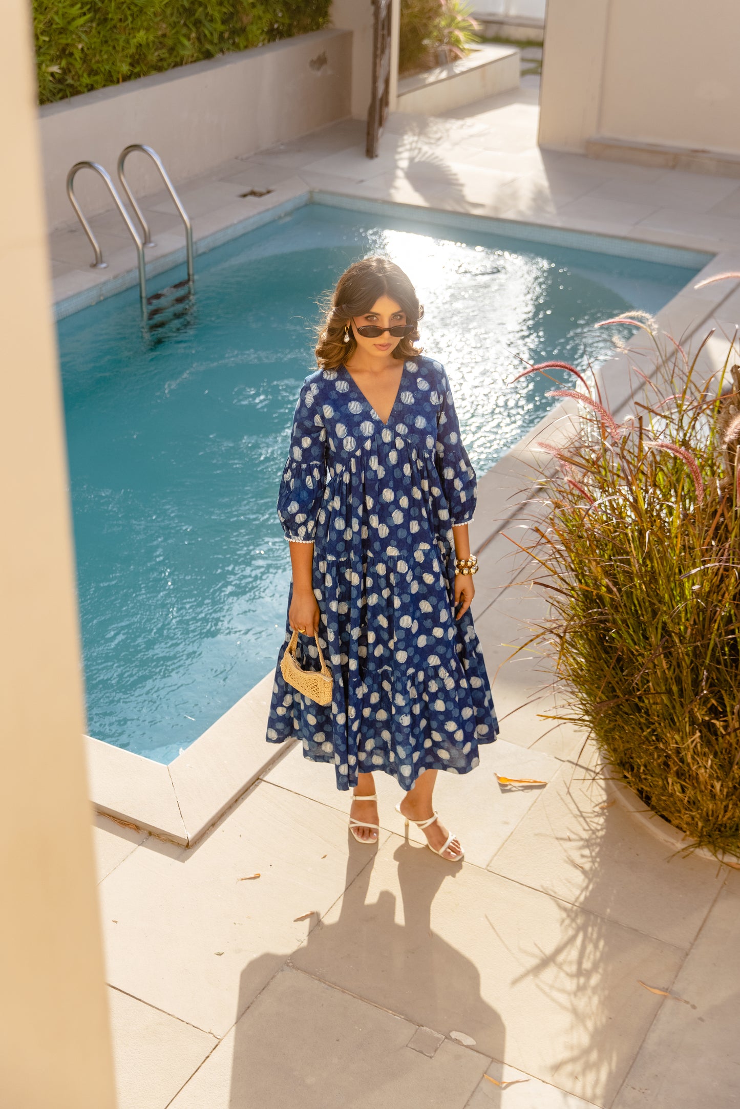 ZOYA DRESS - INDIGO POLKA DOT