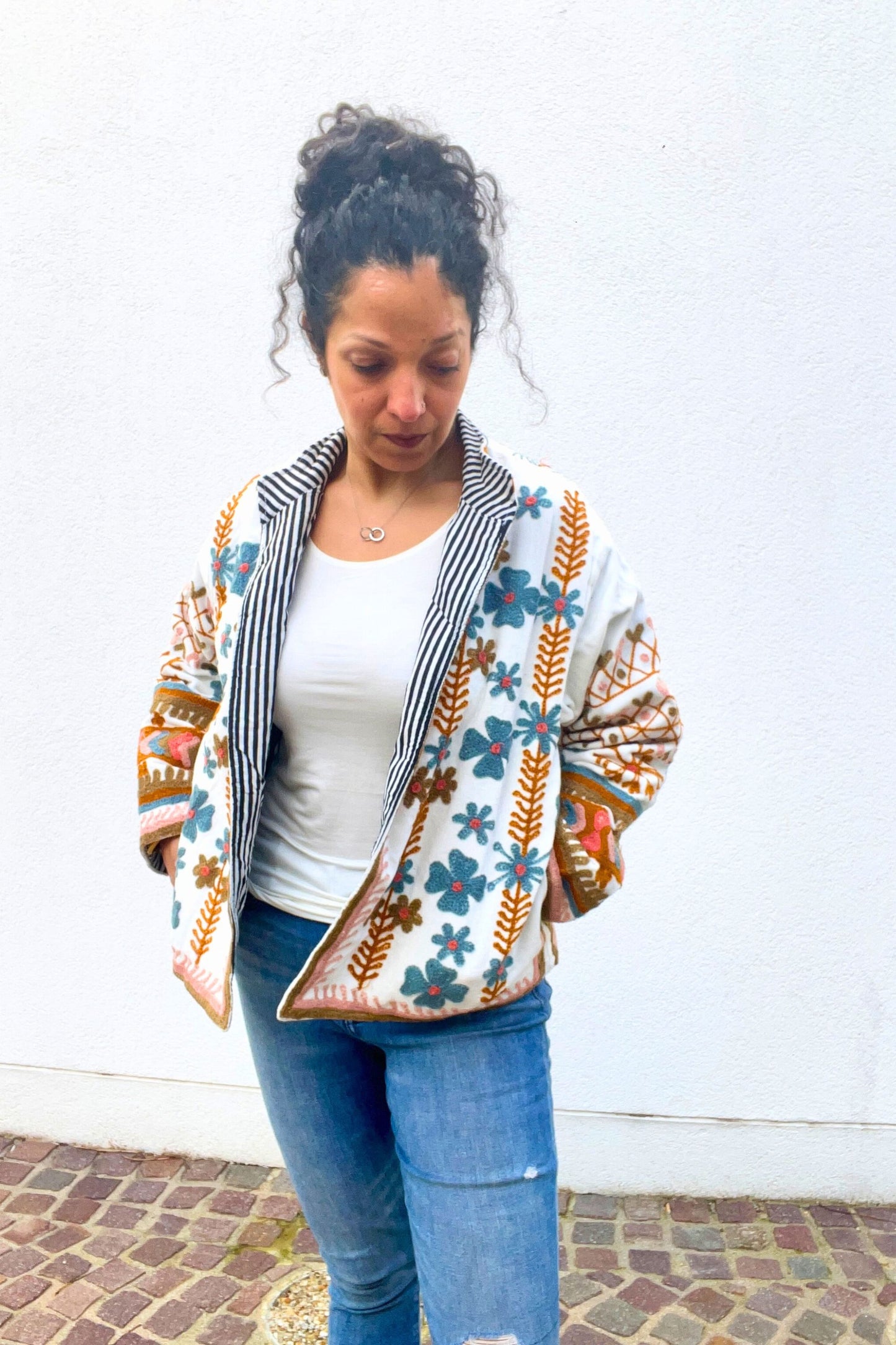 VELVET SUZANI JACKET - IVORY & BROWN