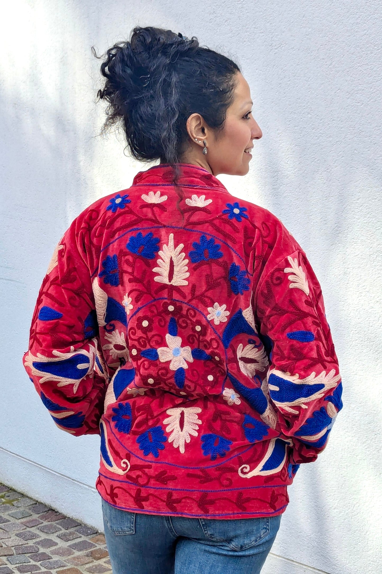 VELVET SUZANI JACKET - RED & COBALT