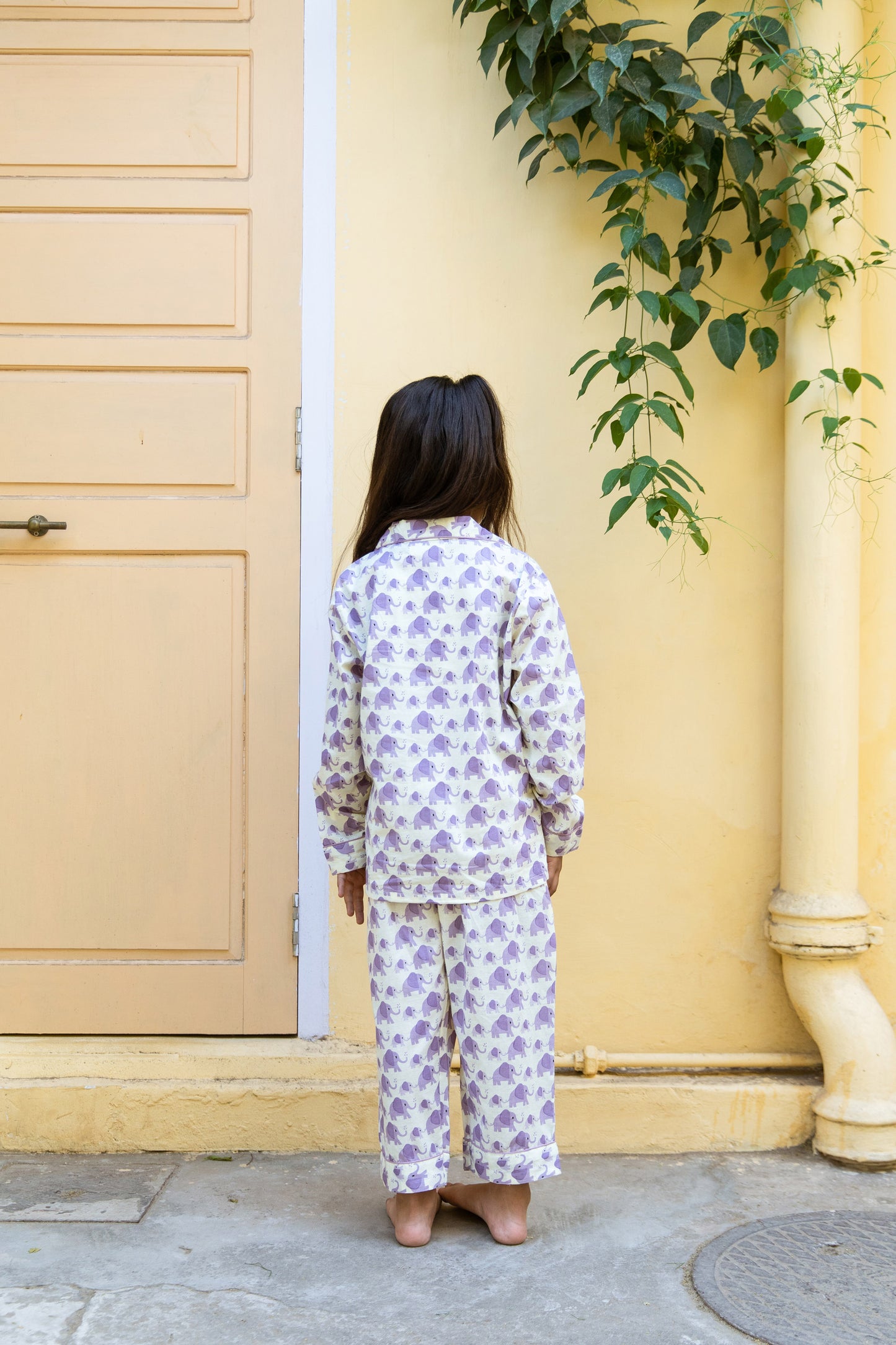 UNISEX KIDS COTTON PYJAMAS IN PURPLE ELEPHANT